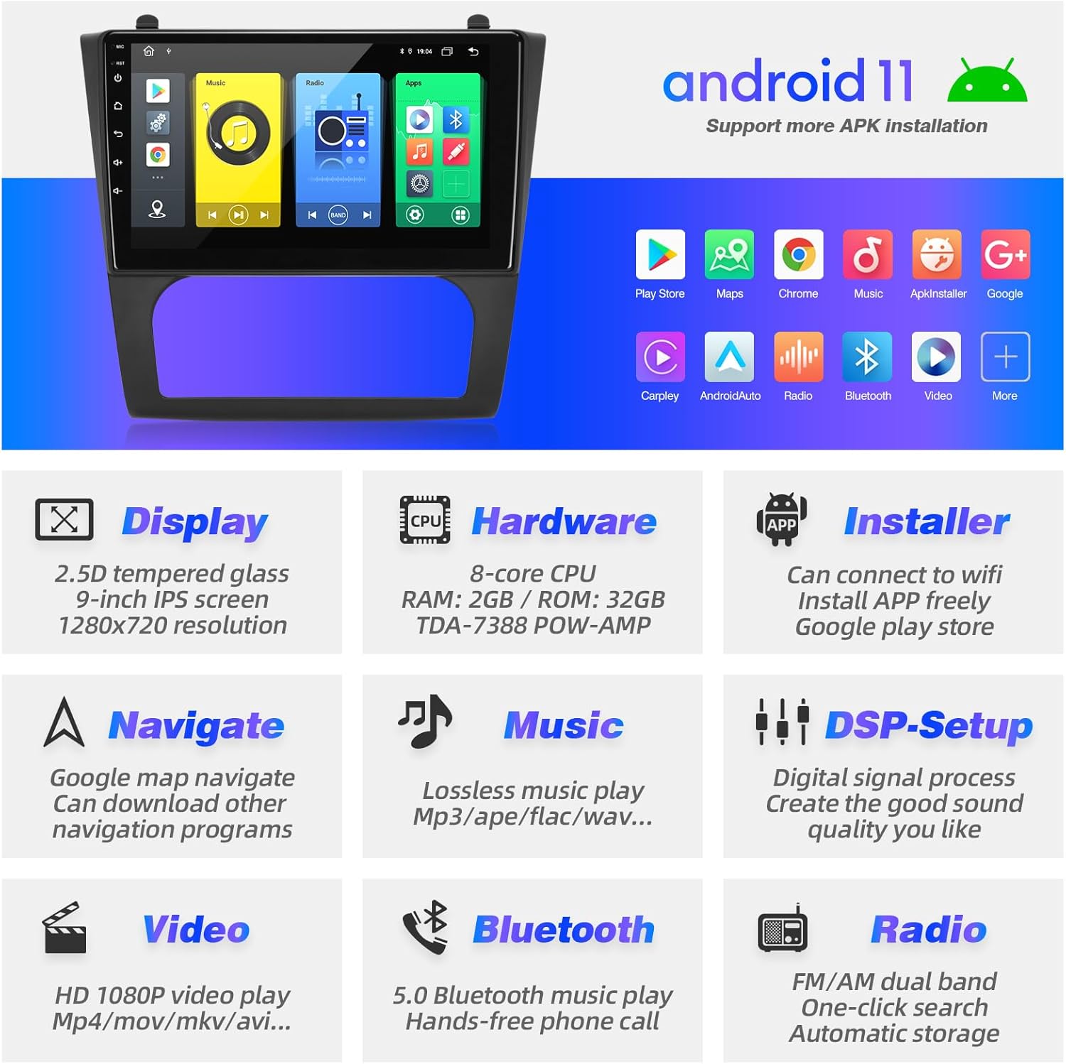 Pantalla táctil para radio Android Altima compatible con Carplay Android Auto, estéreo para coche, reproductor multimedia de navegación Bluetooth,