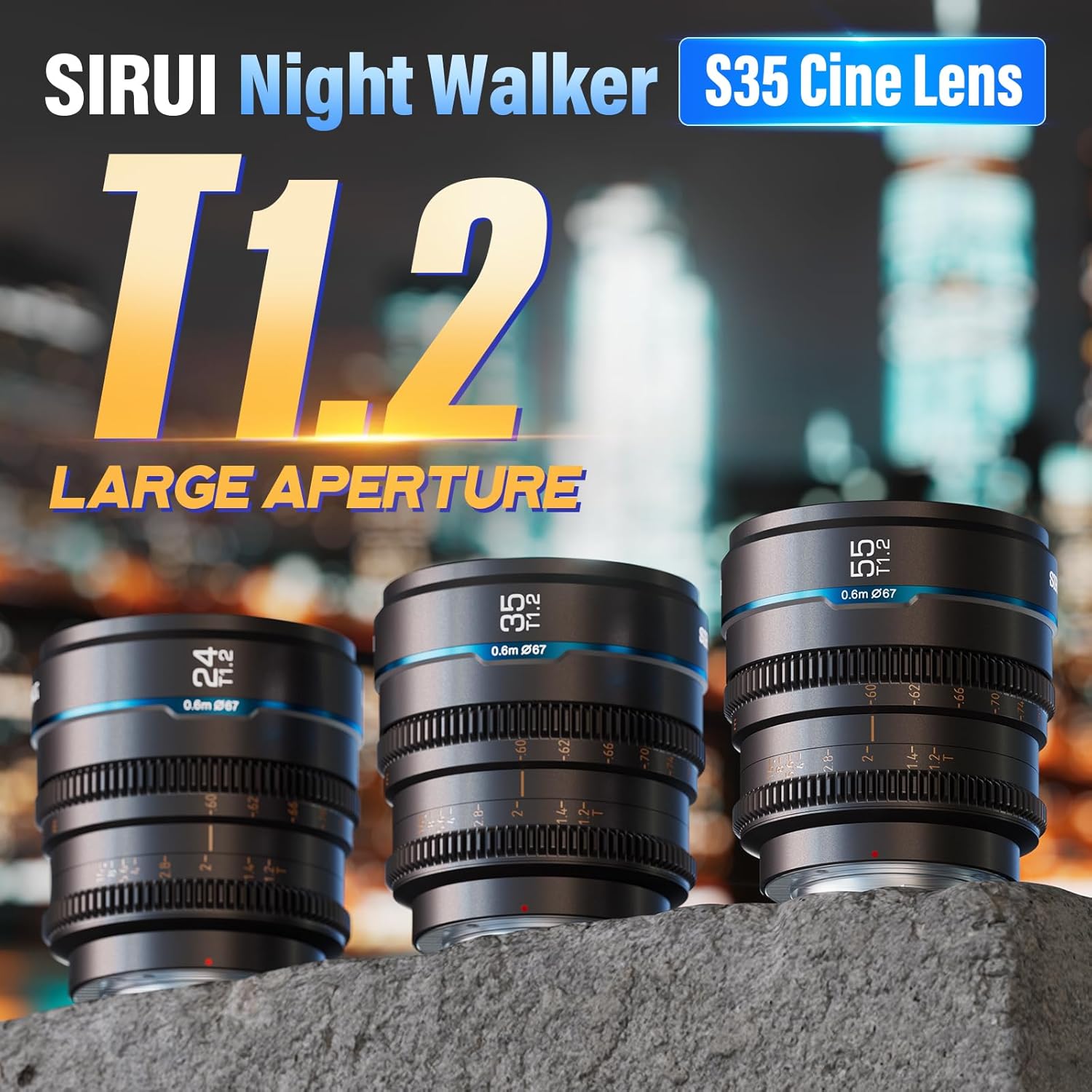 SIRUI Night Walker T1.2 Cine – Juego de lentes Cine de 0.96 pulgadas, 1.79 pulgadas, 1.79 pulgadas, lente de enfoque manual de gran apertura