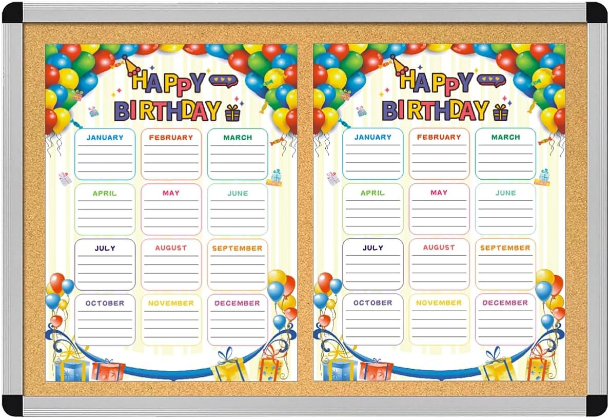 Paquete de 4 carteles de feliz cumpleaños para decoración de aula, recortes de calendario de cumpleaños para tablón de anuncios escolar, pizarras de
