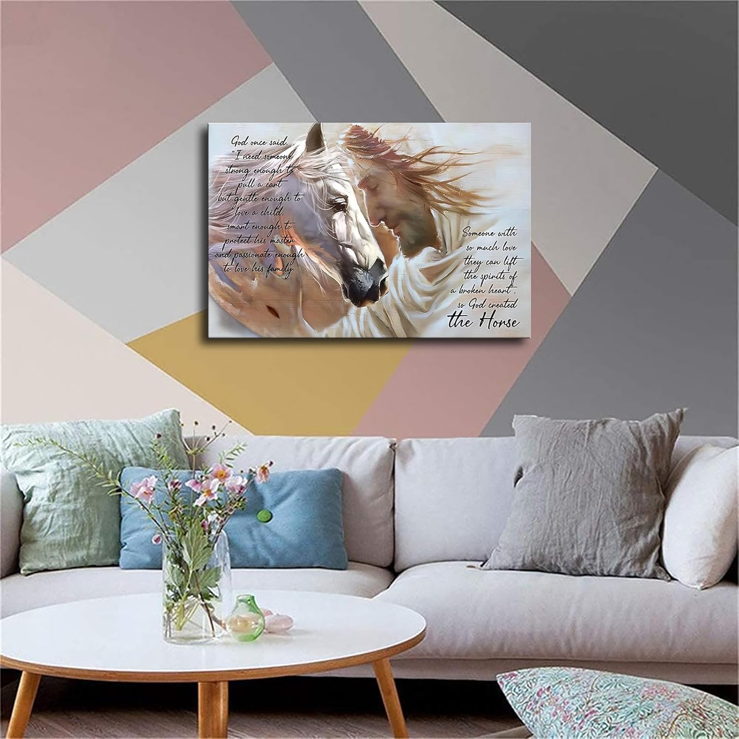 Póster con texto en inglés So God Created the Horse para decoración de pared del hogar, paisaje de Jesús, cristiano, religioso, lienzo impreso en