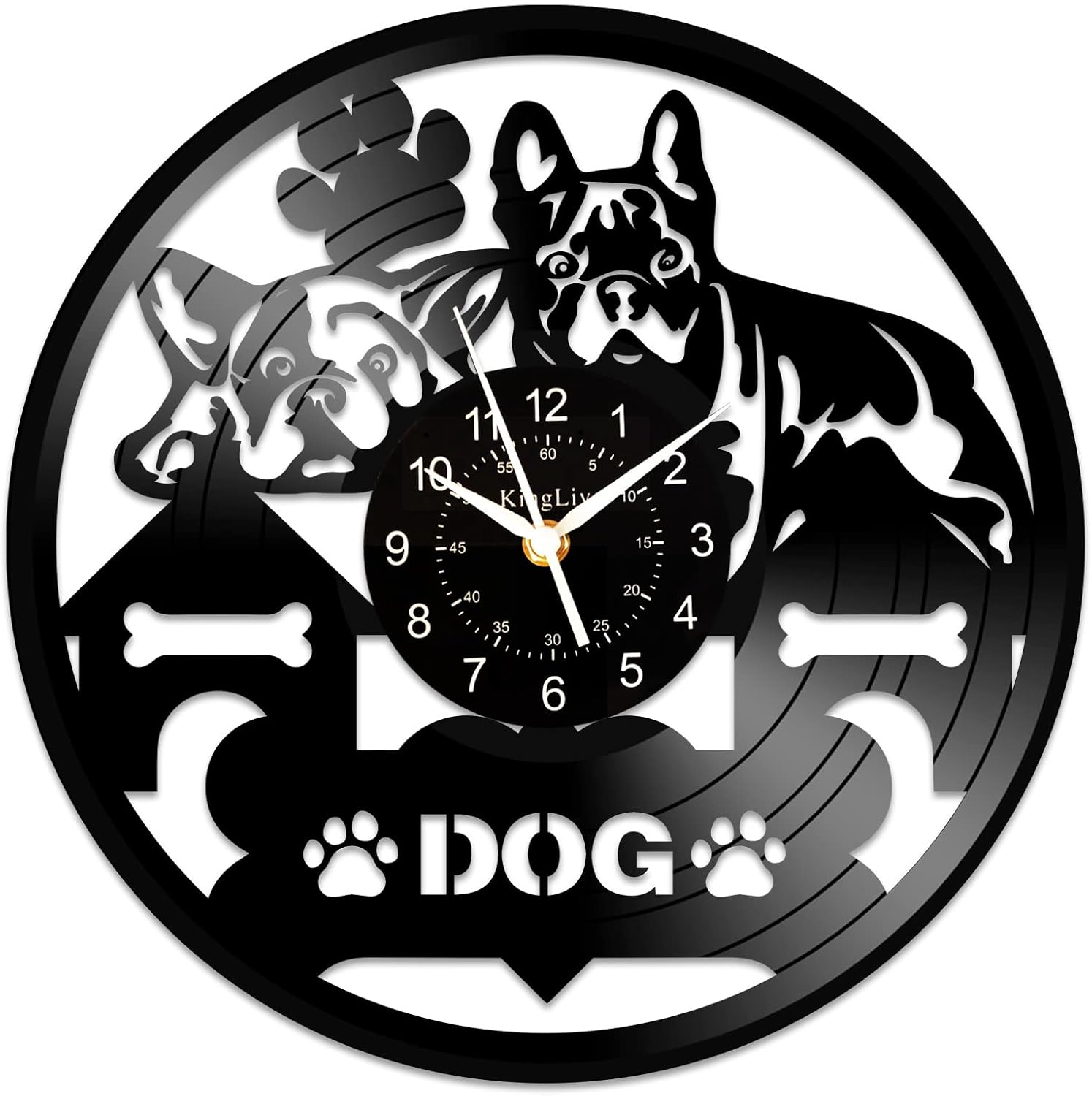 Reloj de pared para perro, reloj de pared retro con diseño de disco de vinilo vintage, reloj de pared con tema de perro, reloj de pared de 12