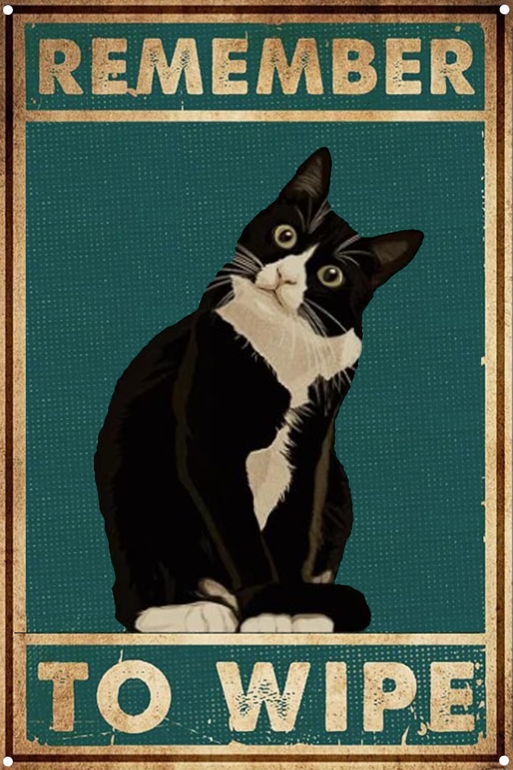 Cartel de baño con diseño de gato negro con texto en inglés “Remember to Wipe” (Remember to Wipe)