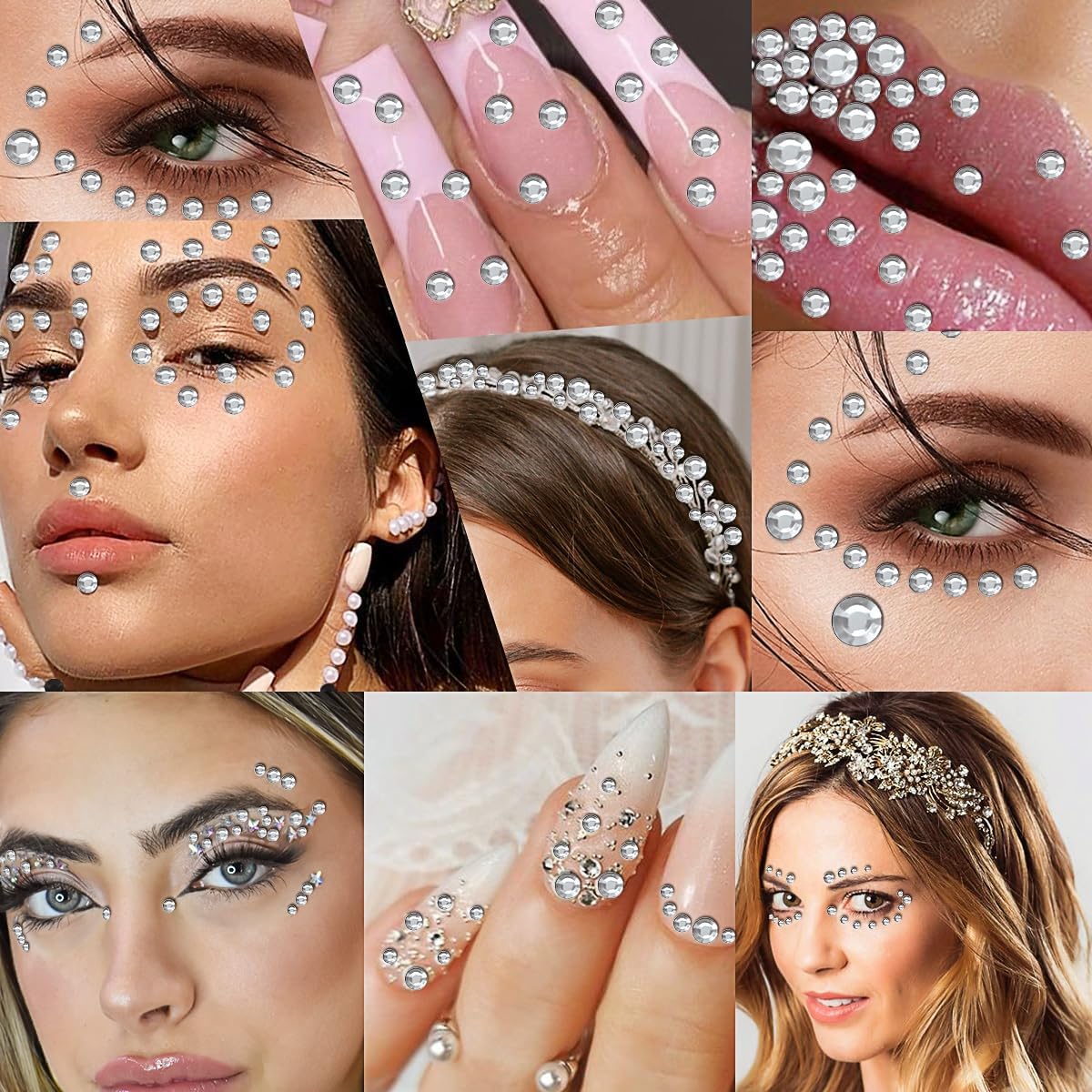 3090 piezas de 4 hojas de calcomanías de diamantes de imitación autoadhesivas de 0.157 pulgadas, gemas de diamantes de imitación para rostro, ojos,