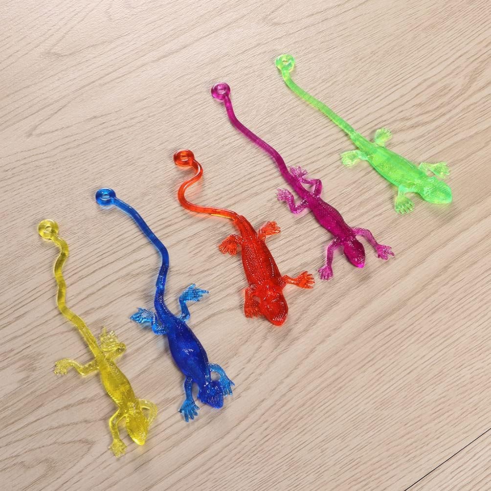 STOBOK Lagarto pegajoso, 24 piezas de juguetes pegajosos divertidos de lagarto de manos pegajosas, figuras de lagarto de gecko, juguetes elásticos