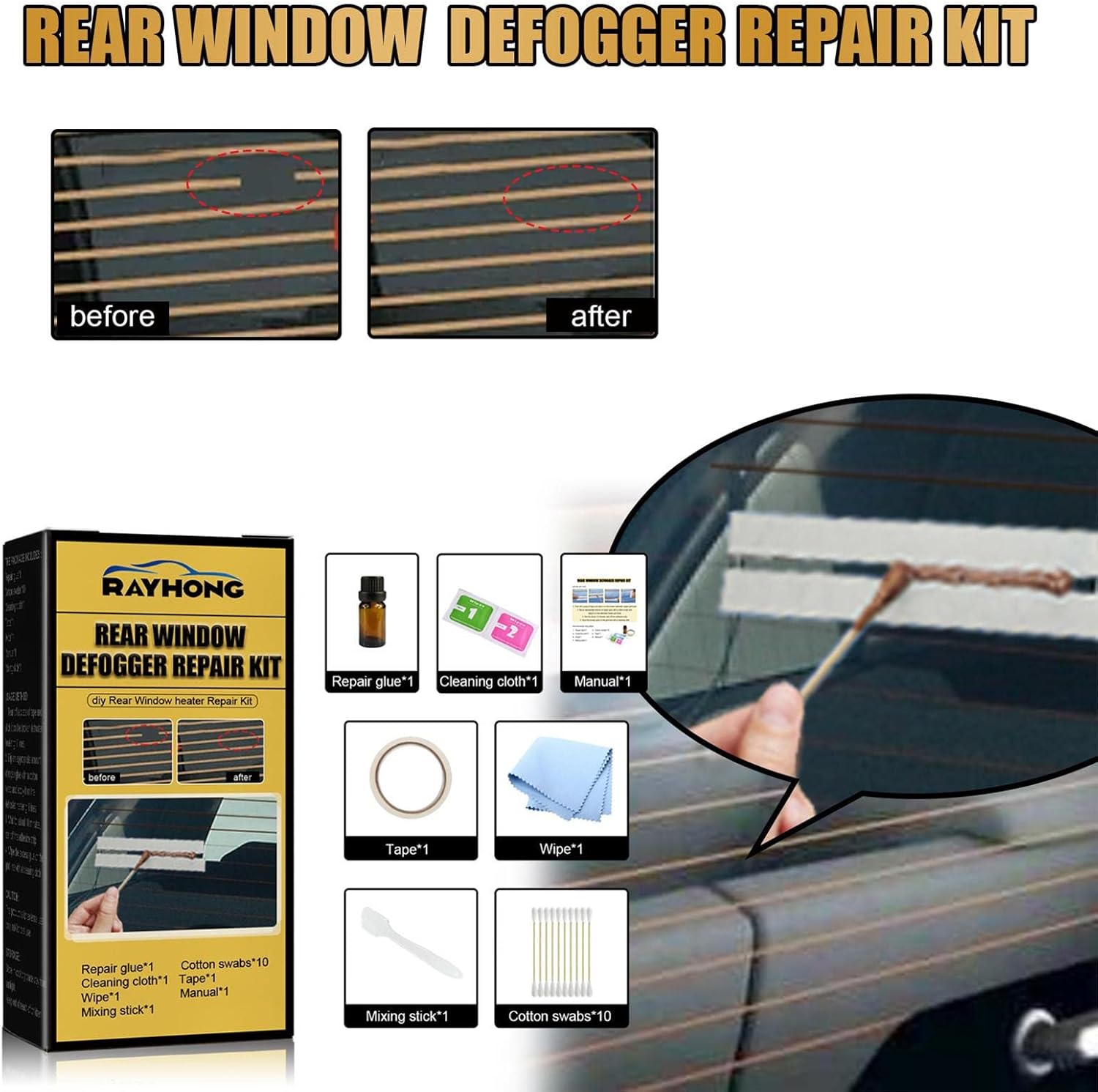 Kit de reparación de parabrisas, kit de reparación de desempañador de automóvil, kit de reparación de desempañador de ventana trasera para arañazos