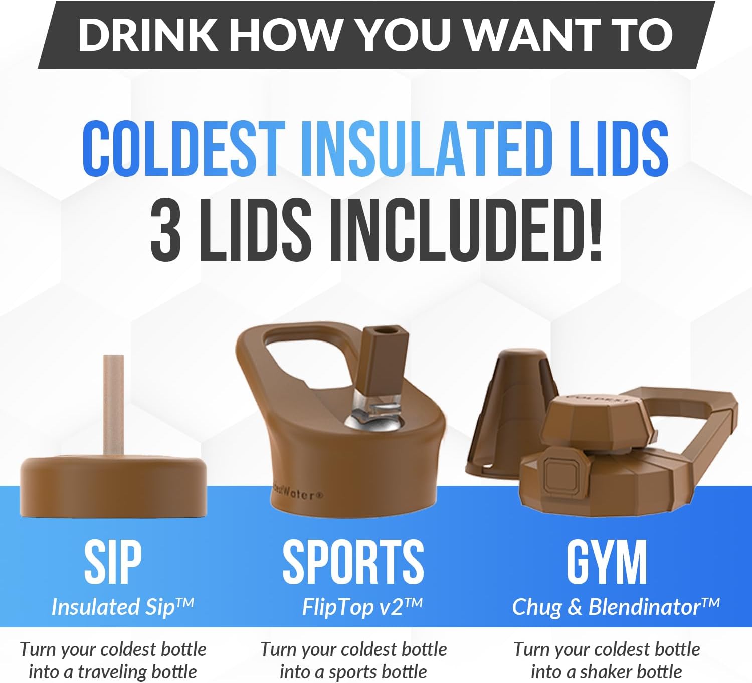 Coldest – Vaso con asa y tapa con pajilla, 3 tapas aisladas, reutilizable, de acero inoxidable, taza de viaje, regalos para mujeres, él y ella,