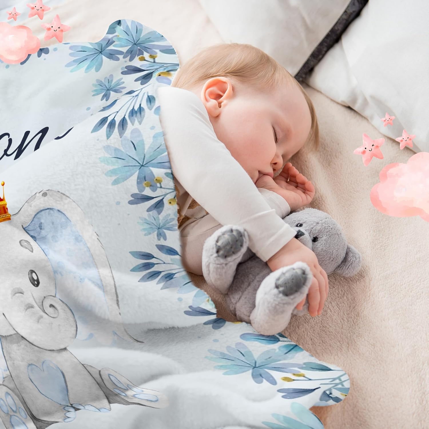 Mantas de bebé personalizadas para niñas y niños con elefante, mantas de cama con nombre para bebés y niños, forro polar de felpa súper suave