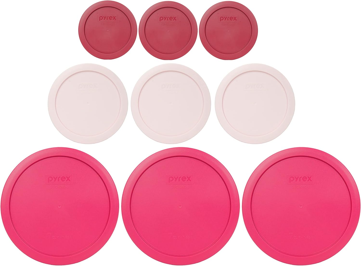 Pyrex Paquete de 9 tapas con temática de corazón para cuencos de vidrio Pyrex 7200, 7201, 7203 fabricados en los Estados Unidos