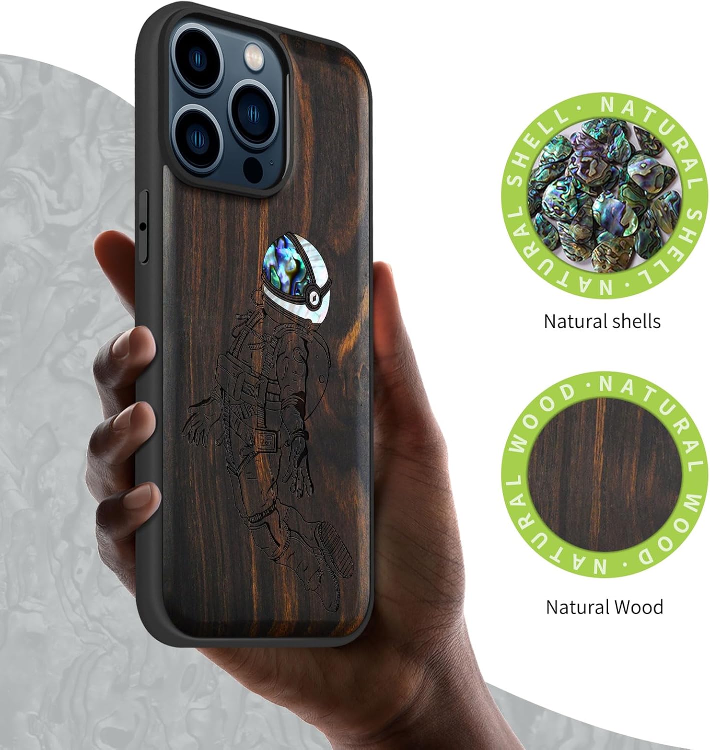 Carveit Funda protectora de madera de diseñador para iPhone 15 Pro Max, funda magnética grabado de madera e incrustaciones de carcasa compatible con