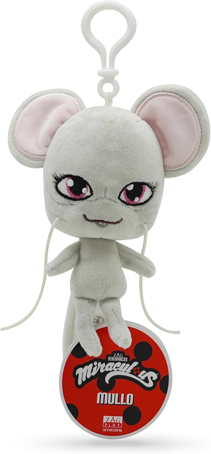 Miraculous Ladybug – Kwami Lifesize Mullo, juguete de peluche de ratón de 5 pulgadas con clip para niños, juguete de peluche coleccionable súper