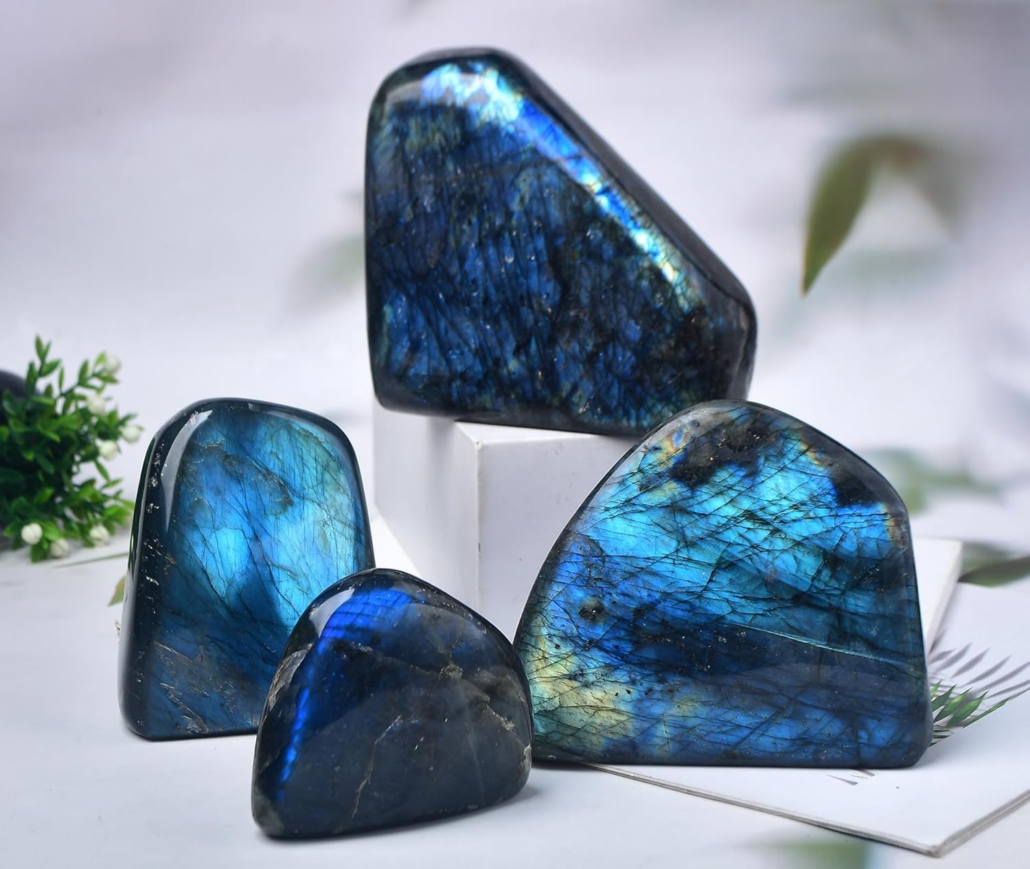 FZBHRO Piedra de cristal curativa de labradorita pulida de labradorita grande para regalo de meditación, decoración del hogar, 0.8-1.3 libras
