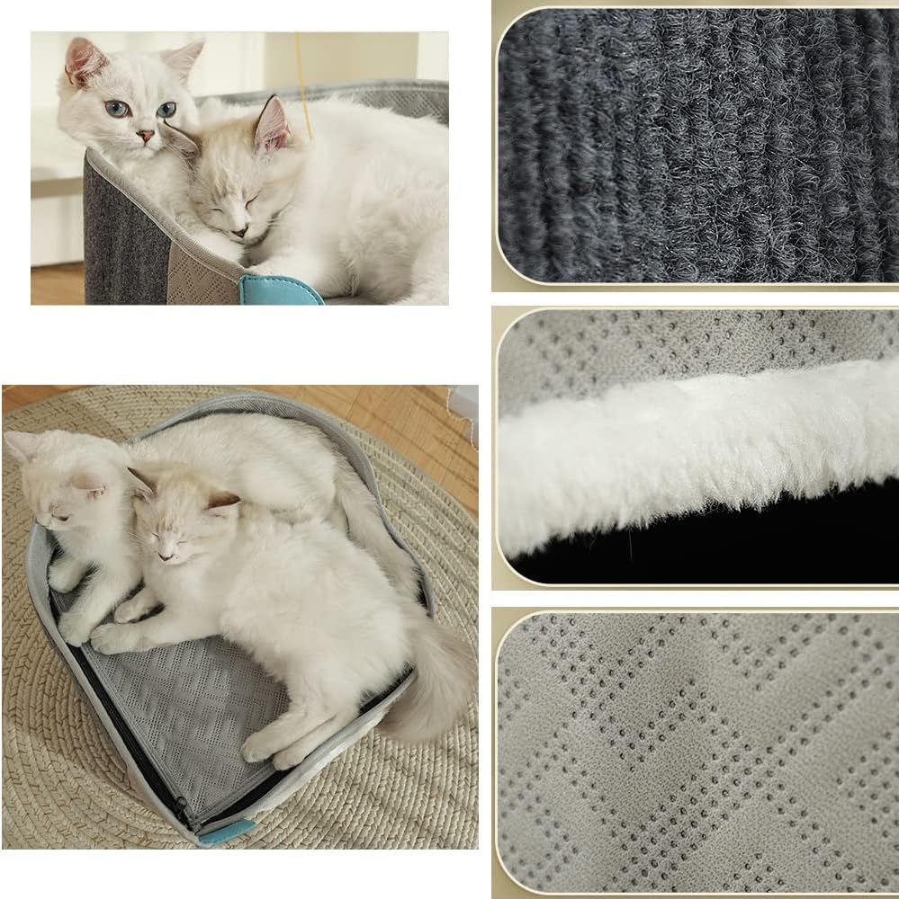 Camas grandes cubiertas para gatos con almohadilla de arañazos para gatos de interior, casa para gatos para mascotas, cueva de gato, doble plegable