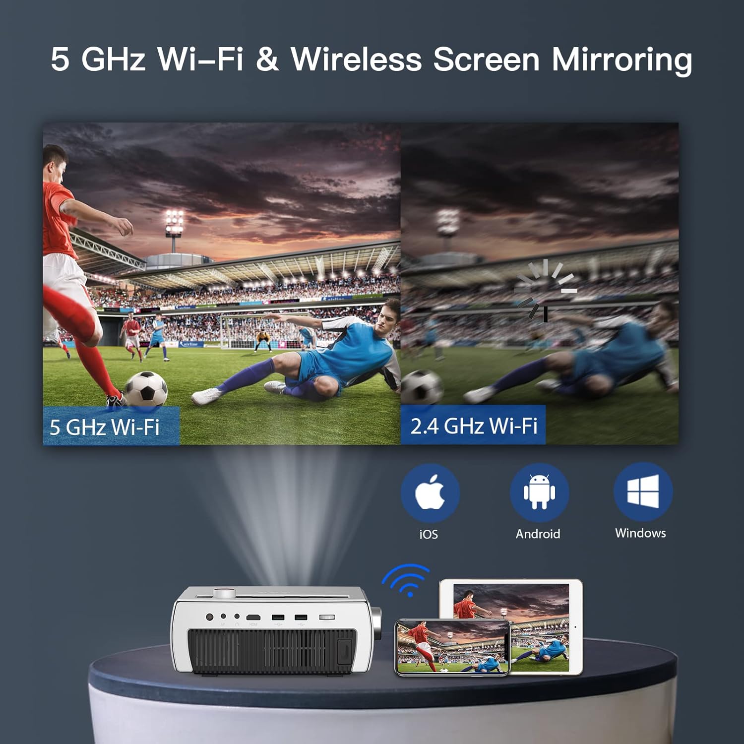 NexiGo Proyector Bluetooth WiFi PJ10 300ANSI – Brillo de más de 8000 lux Proyector de película nativo 1080P, soporte Dolby_Sound, control remoto,