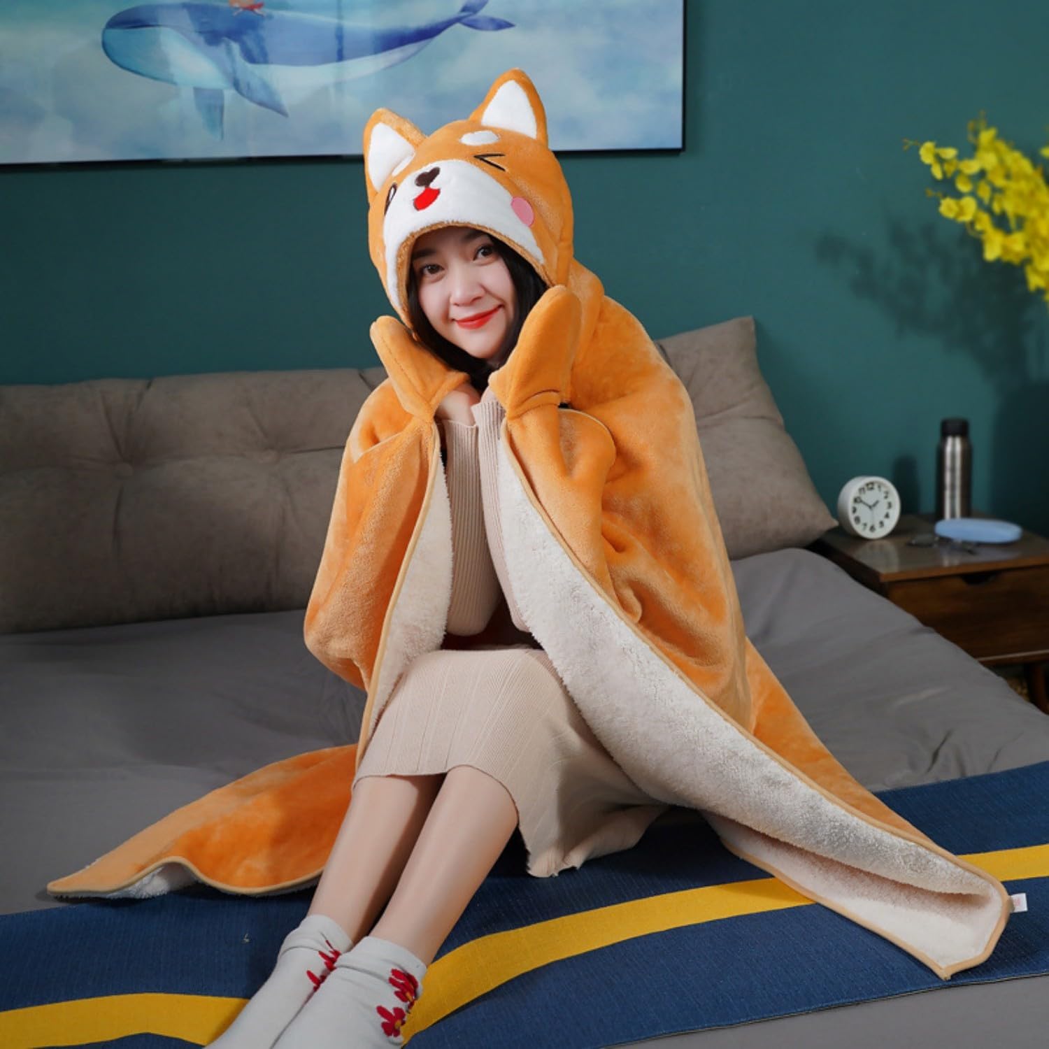 Nueva capa con capucha de franela suave Shiba Inu felpa con capucha linda manta para dormir la siesta
