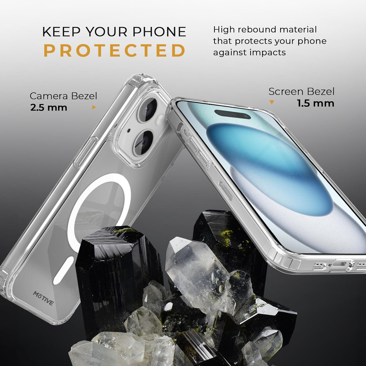 MOTIVE Funda magnética transparente para iPhone 15 con clip para cinturón, (diseñada para Magsafe), protección militar contra caídas, funda delgada