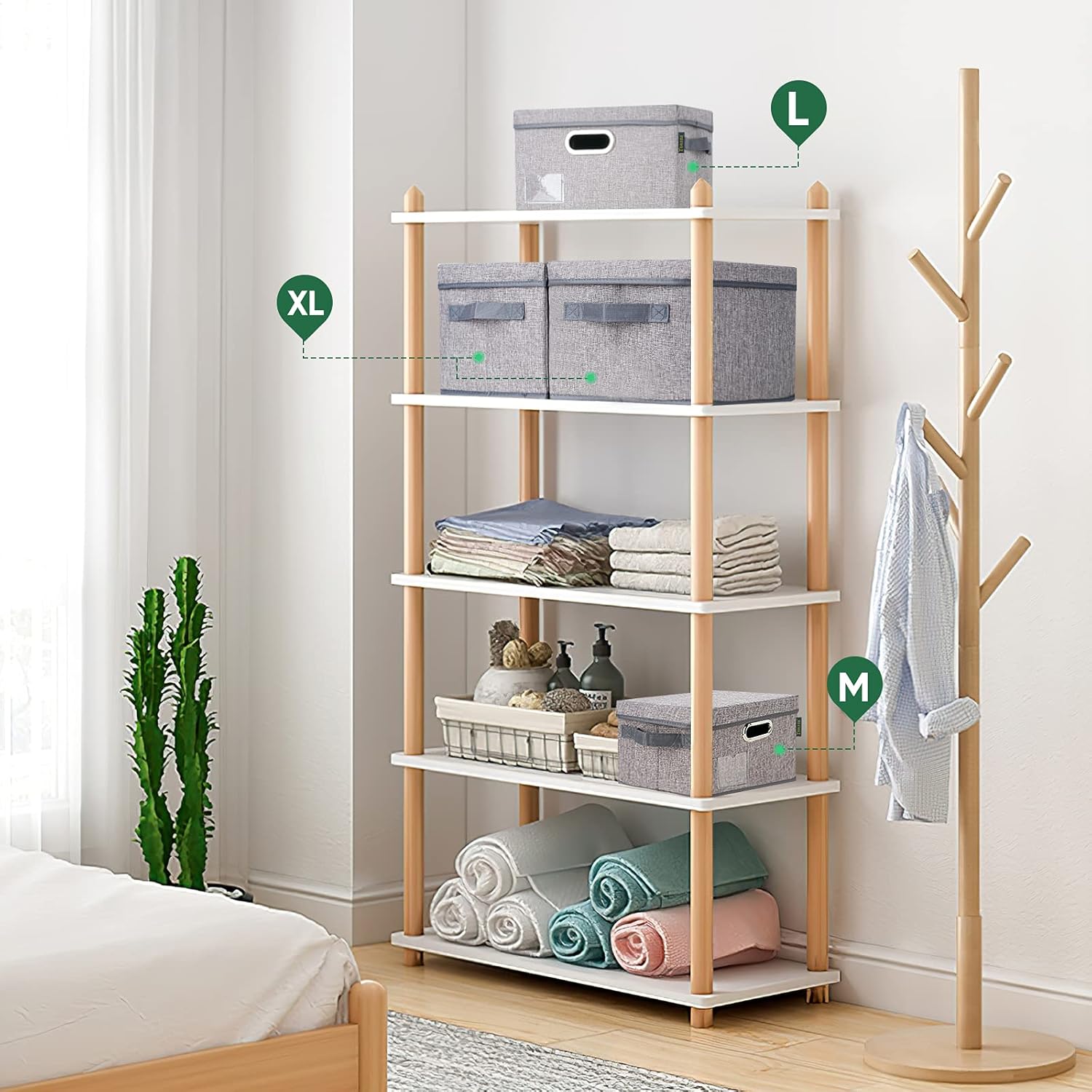 BALEINE – Cestos de almacenamiento con tapas, cajas plegables de tela de lino con tapas, organizadores de armario, ideales para el hogar,