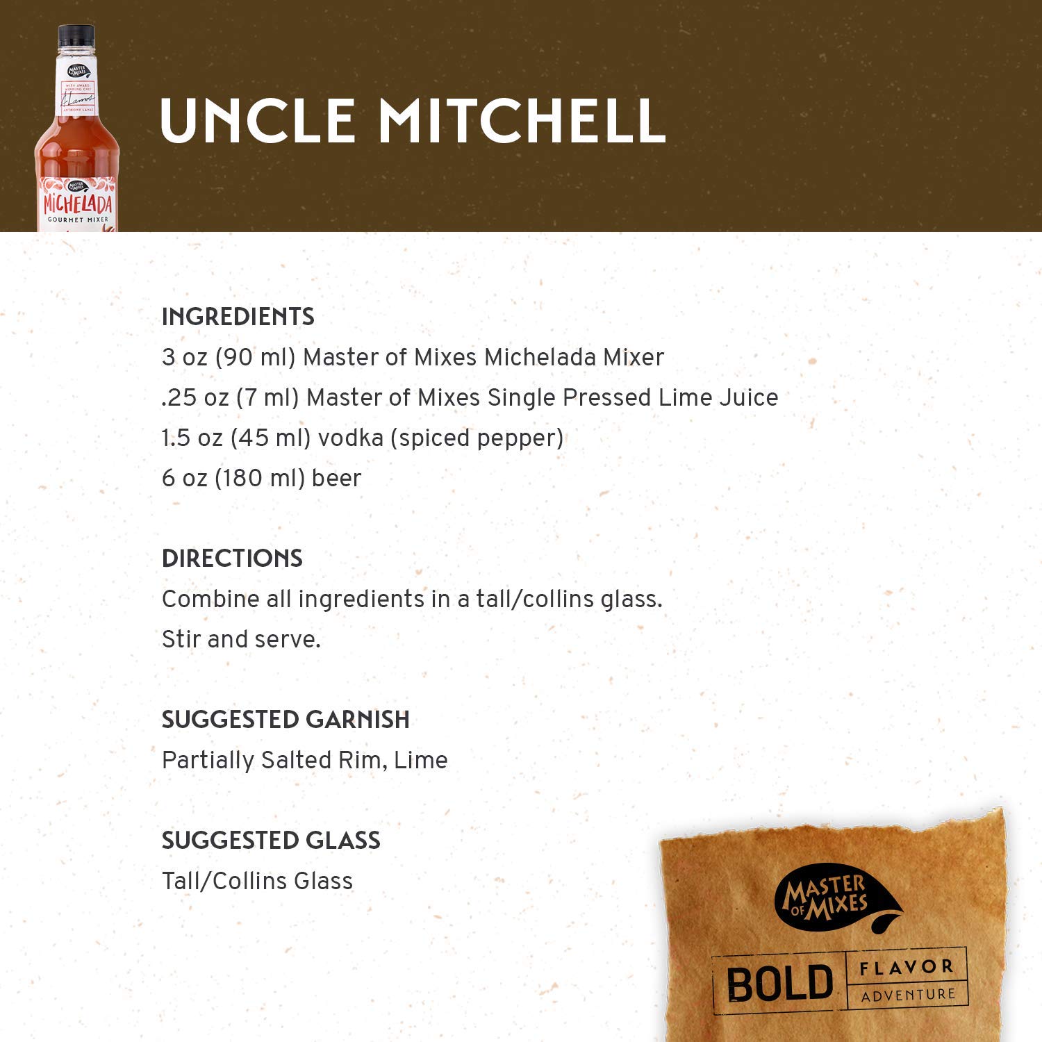 Master of Mixes Mezcla de bebida Michelada, lista para usar, botella de 1 litro (33.8 onzas líquidas), paquete de 6