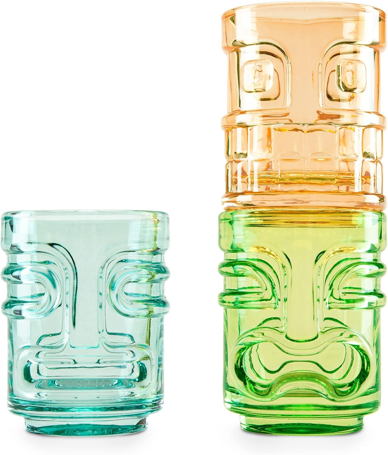 Tiki – Vasos de chupito para cócteles, juego de vasos de chupito apilables tropicales, vidrio de color Tiki, capacidad para 2 onzas, multicolor,