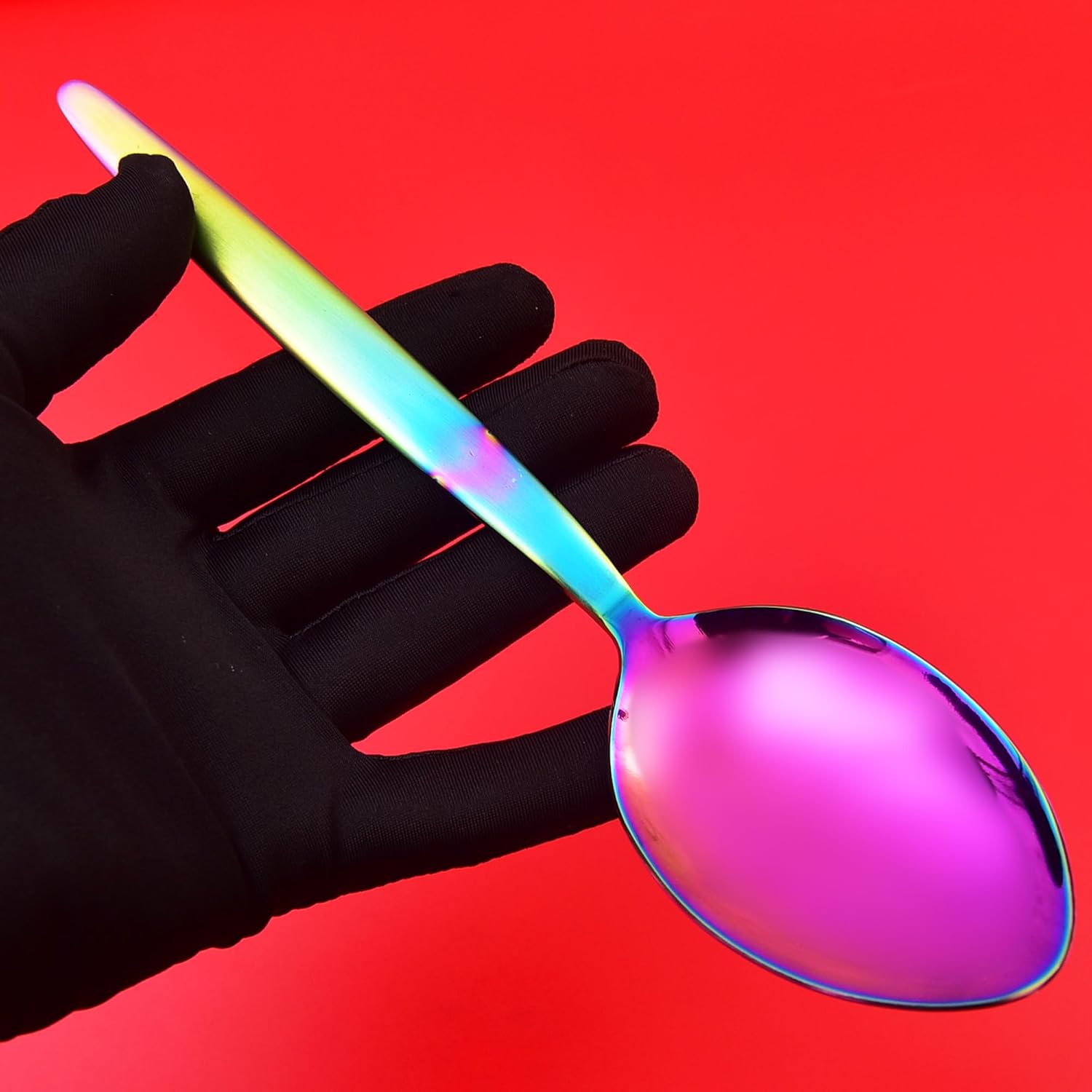 Kunz Spoons Cucharas de cocina Cucharas de cocina de acero inoxidable 1810 de titanio brillante arco iris – Cucharas chapadas de 9 pulgadas –