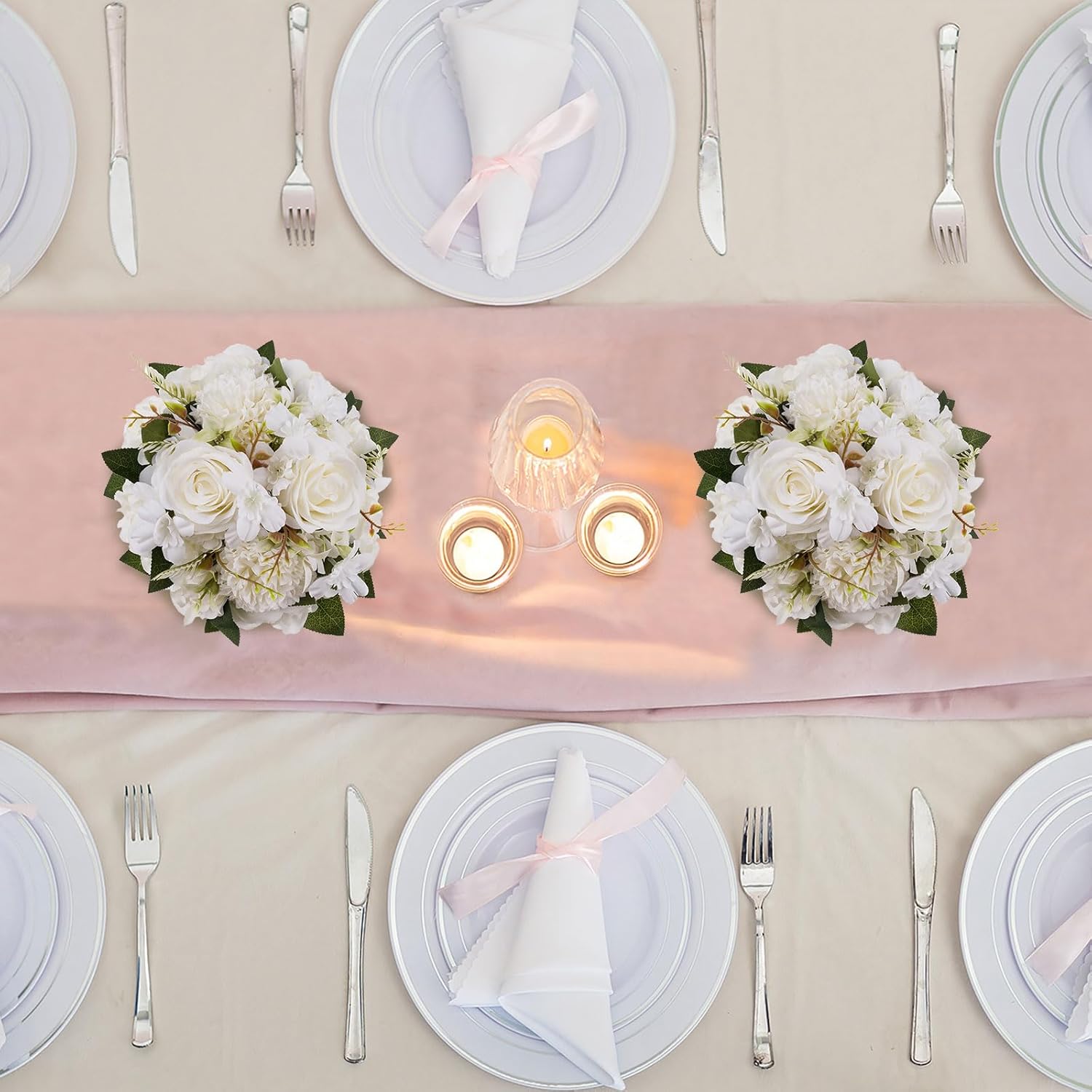 BLOSMON Centros de mesa de boda de bola de flores falsas, 6 piezas de 9.5 pulgadas, rosas artificiales, decoración para mesa, bola de besos de seda,