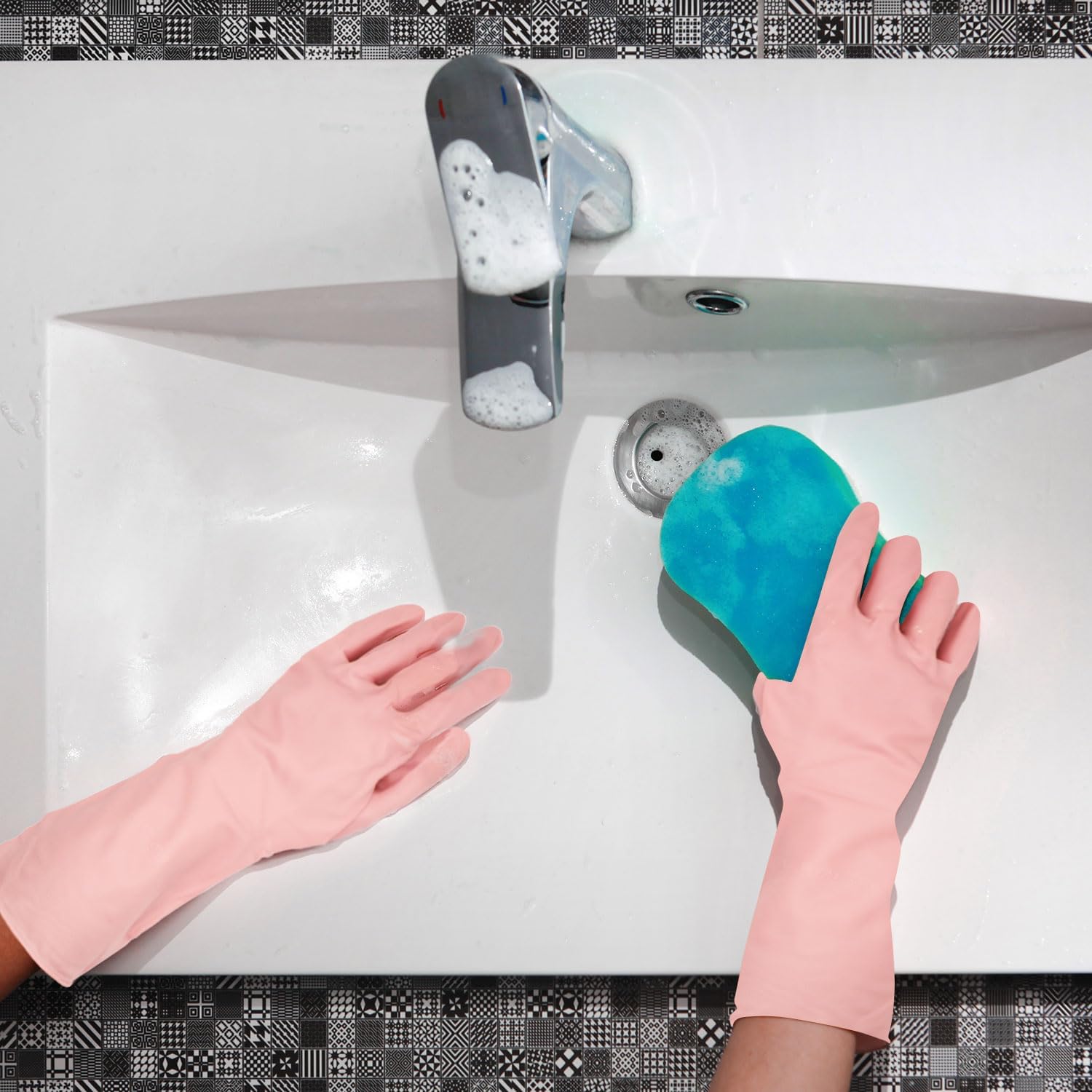 Guantes de limpieza reutilizables Guantes de lavado de platos de PVC para limpieza Blanqueamiento Guantes domésticos resistentes al agua D2-XJST
