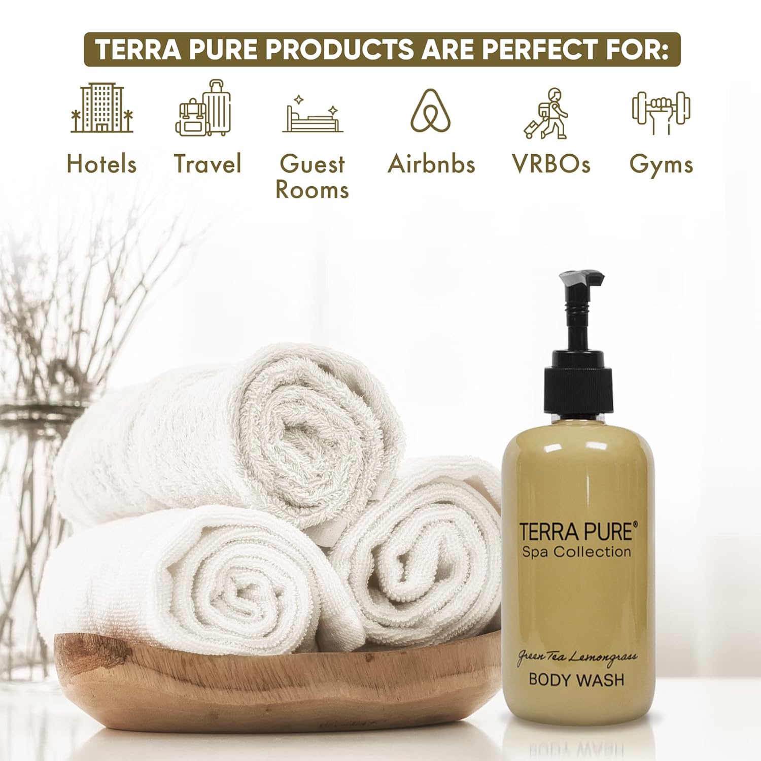 Terra Pure Gel de baño  Colección Spa  Servicios del hotel en botella con bomba  10.14 oz.  10.1 fl oz (botella individual)