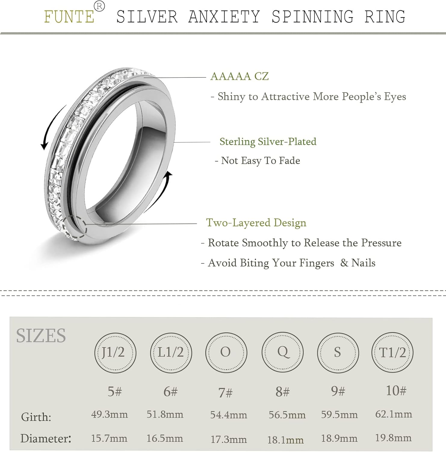 Anillos de titanio de acero inoxidable para la ansiedad para mujeres y niñas, anillos para la ansiedad, anillos para el pulgar para aliviar el