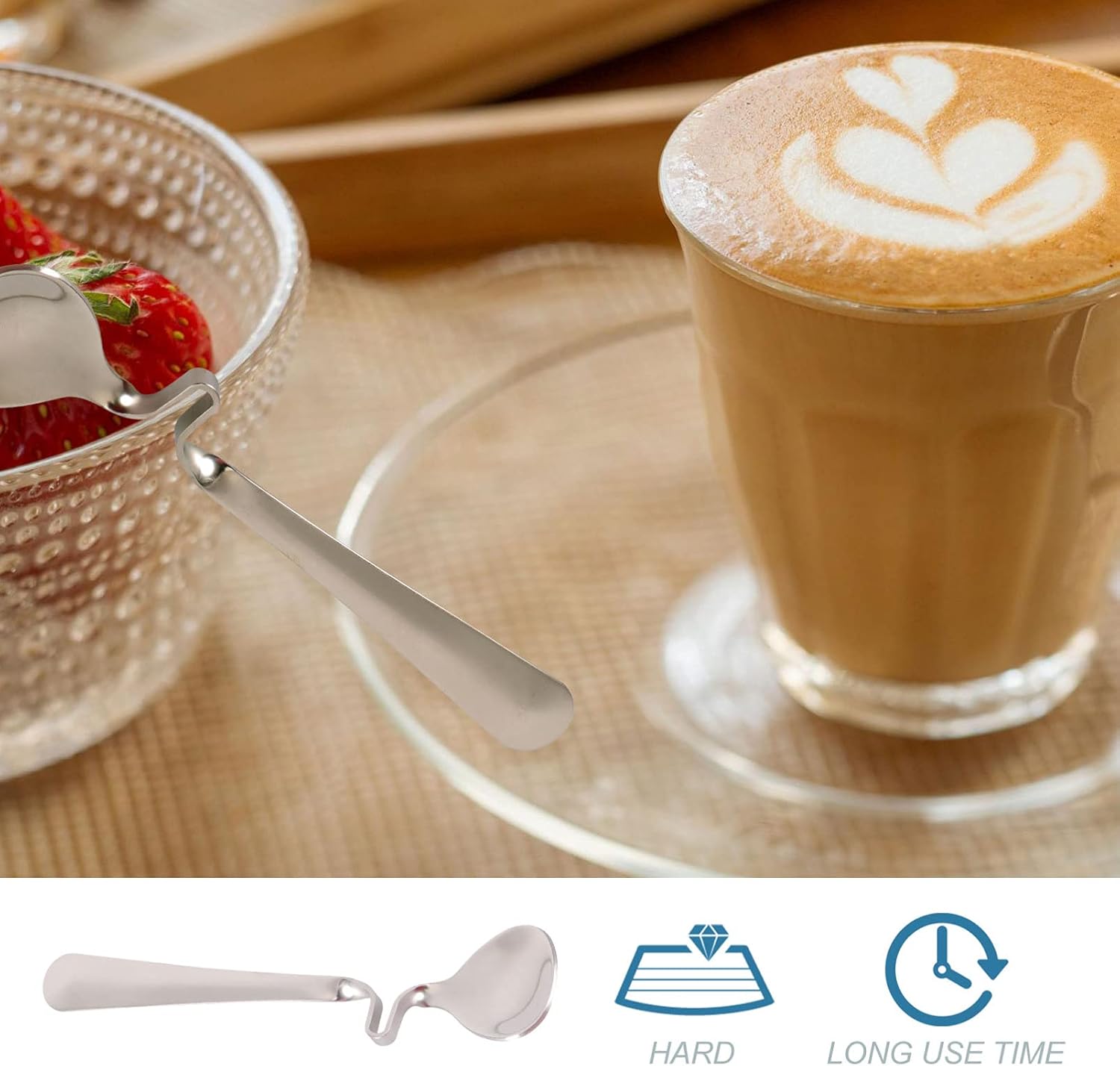 BESTonZON Cucharas de miel multifuncionales para mezclar café con leche, cucharadita de acero inoxidable con mango curvo, 2 unidades