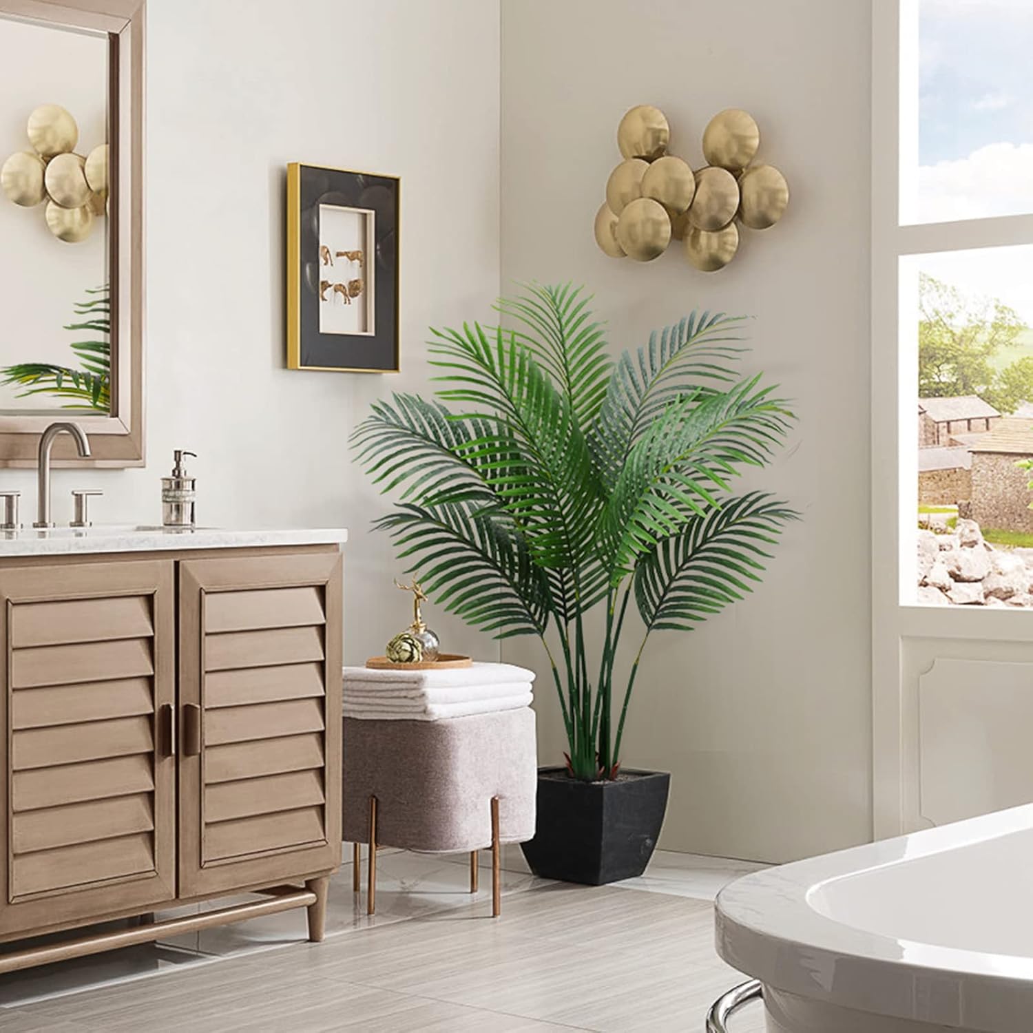 Palmera artificial, planta falsa de 4 pies de alto con maceta de plástico para decoración de oficina y hogar, planta artificial decorativa para