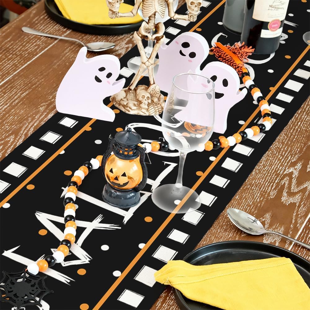 ARKENY Camino de mesa de Halloween de 13 x 60 pulgadas, calabaza, fantasma, arpillera estacional, lunares, granja, interior, cocina, comedor,