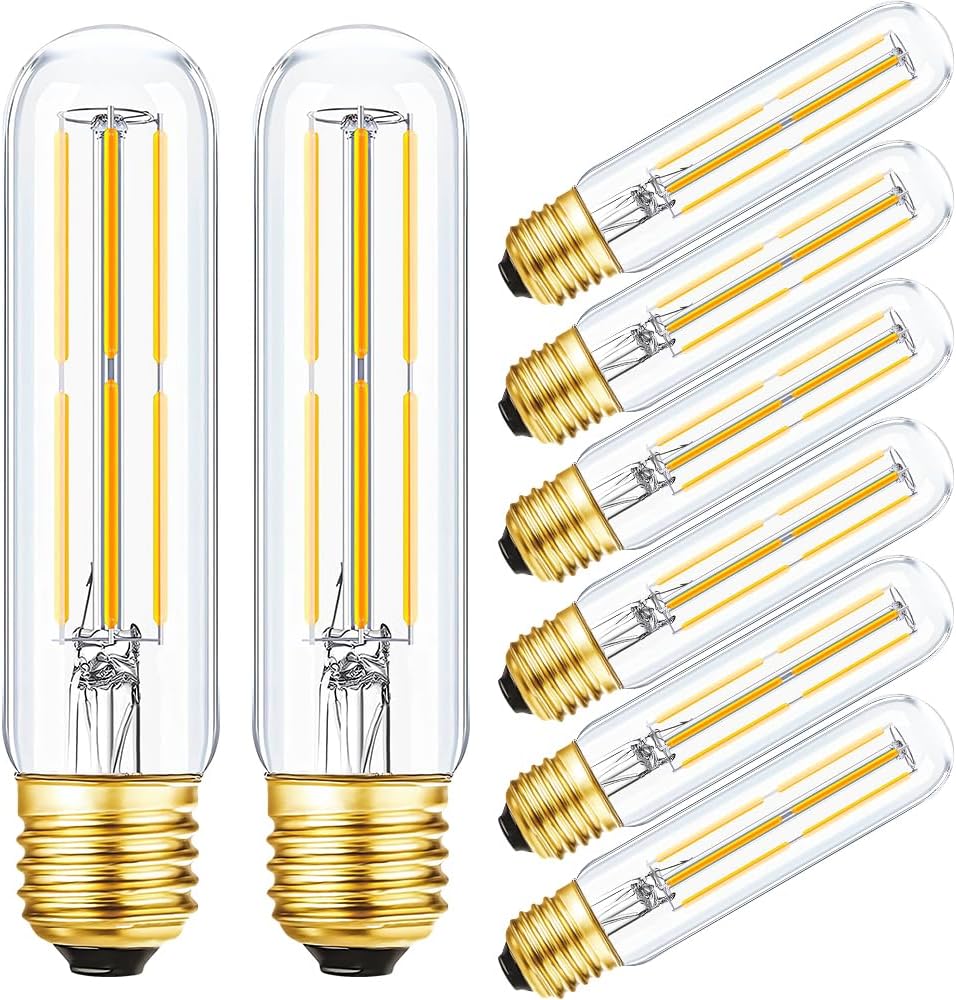 Bombillas LED T10 de color blanco cálido 3000 K, de vidrio transparente, bombilla Edison tubular, regulable, E26, 6 W, igual a 60 W, bombillas