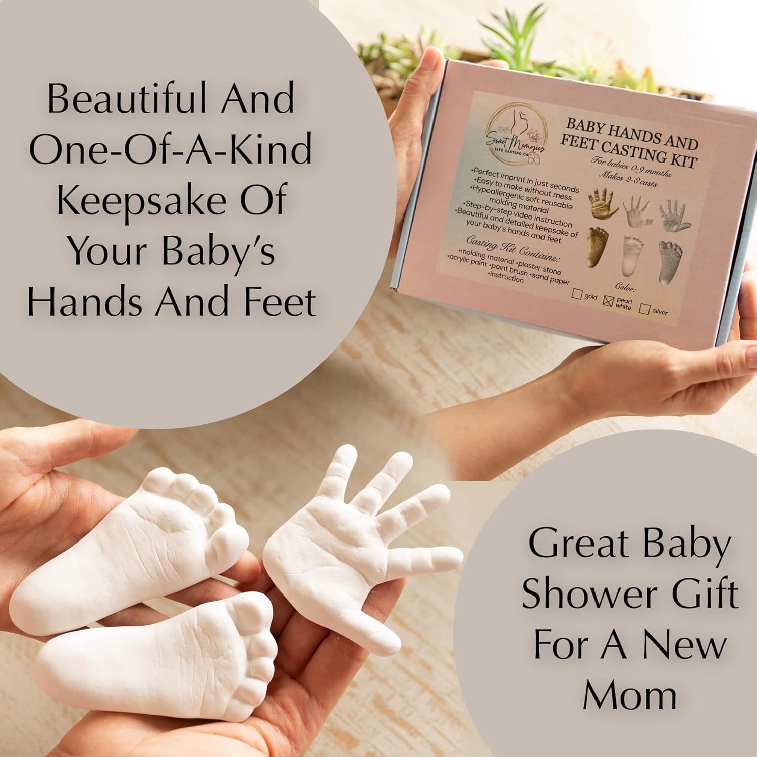 Sweet Memories – Kit de fundición para manos y pies de bebé para bebés de 0 a 9 meses, hace 2 a 8 lanzamientos, recuerdo de manos y huellas de