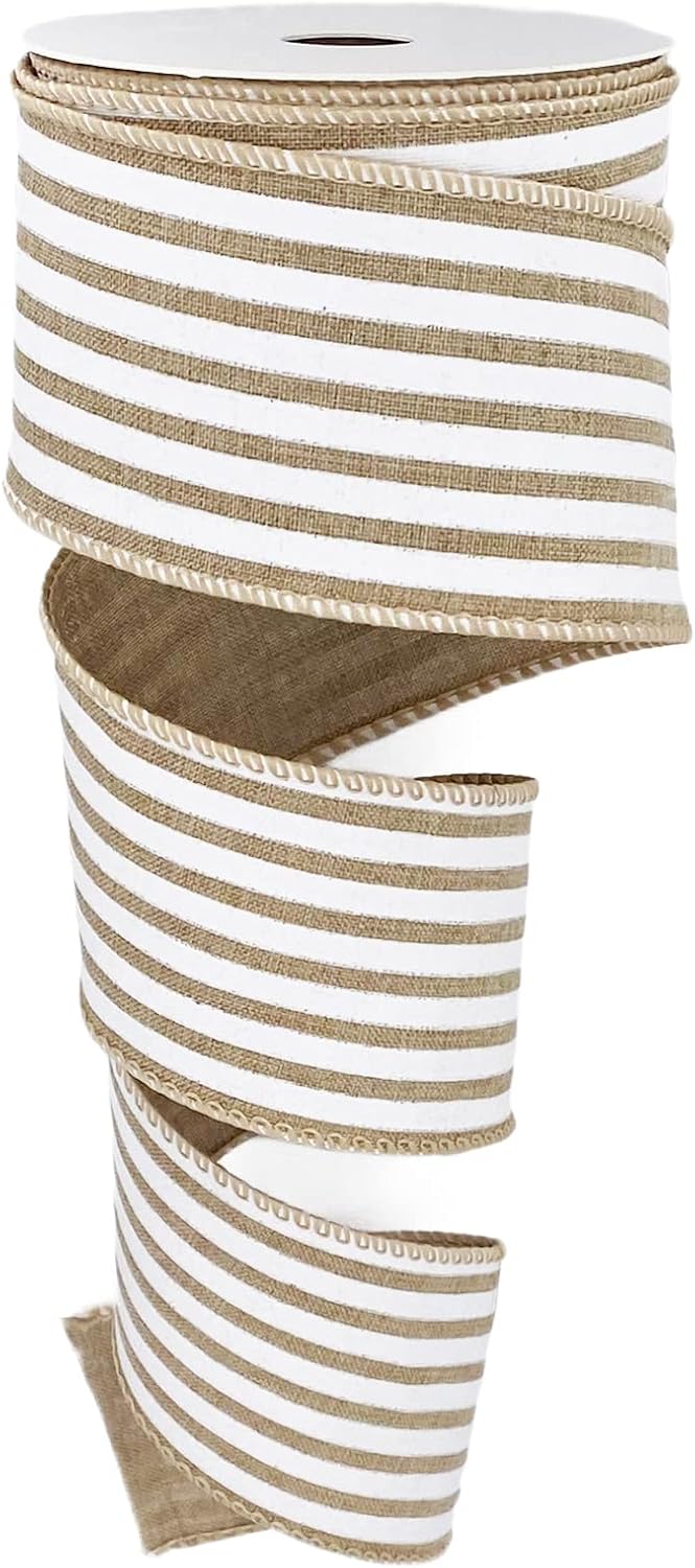 Leecogo Cinta de arpillera con alambre, 2 12 x 10 yardas, cinta rústica de rayas blancas para Pascua, Navidad, corona, primavera, verano, boda, baby
