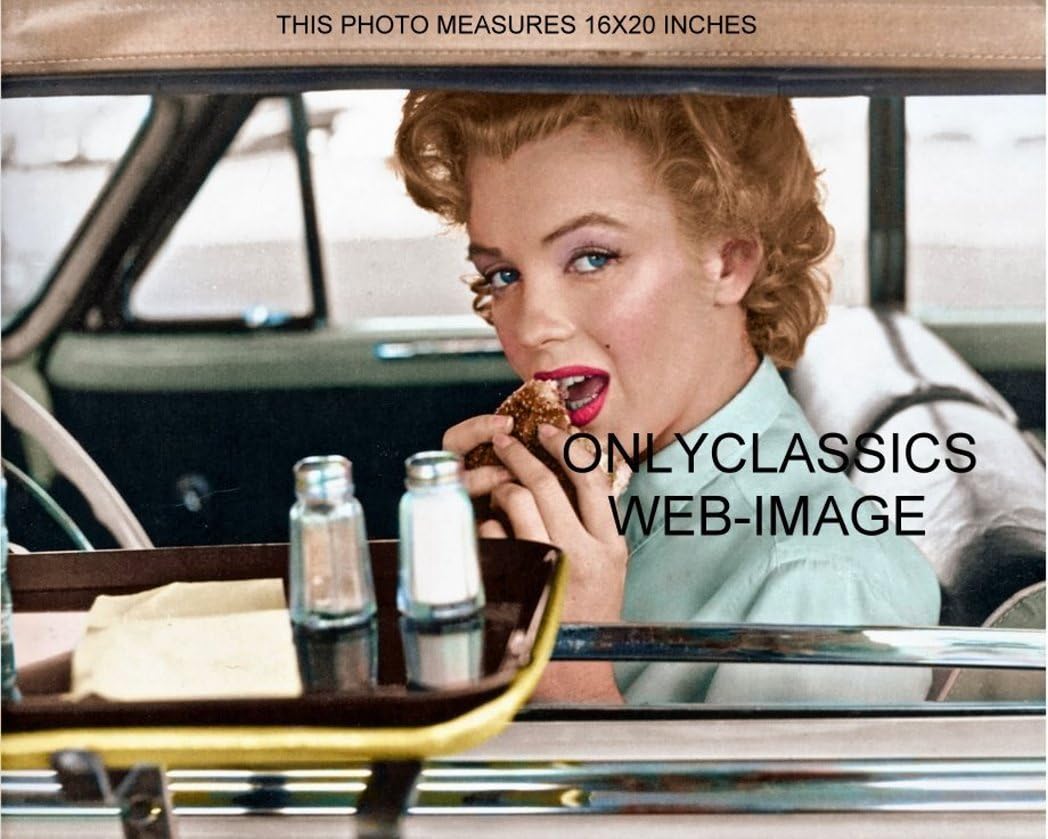 OnlyClassics 1952 SEXY BLONDE Norma Jean DRIVE-IN CADILLAC AUTO CANDID 16×20 Color PHOTO PINUP