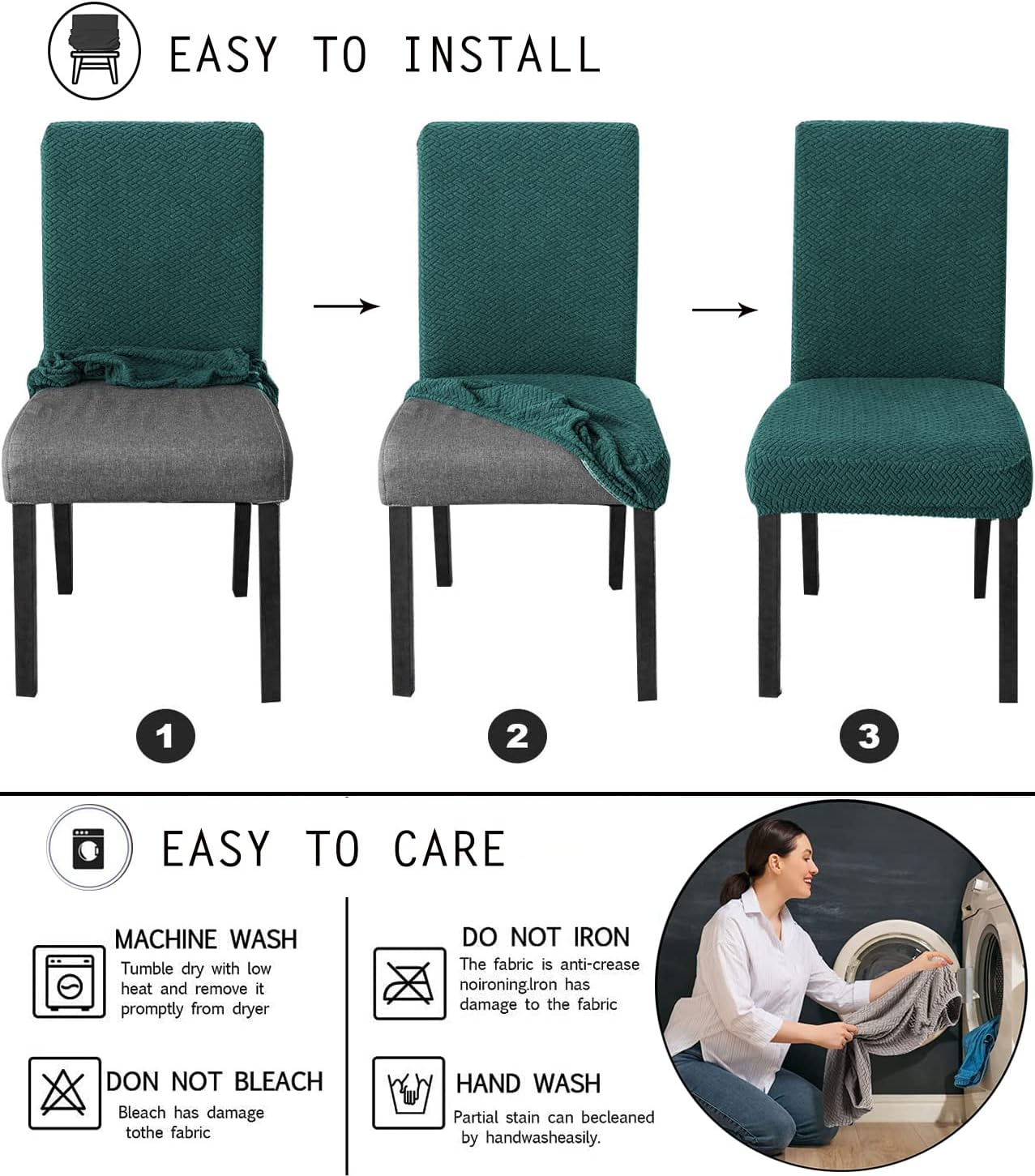 XUANZYANG Paquete de 2 fundas protectoras para sillas de comedor, elásticas, impermeables, extraíbles, lavables, para hotel, comedor, ceremonia,