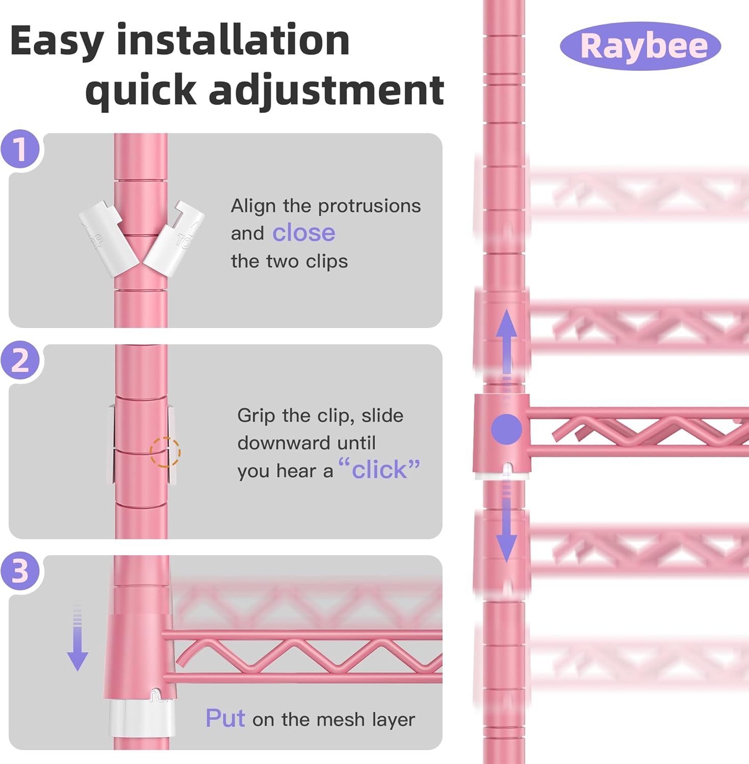 Raybee Perchero de ropa rosa de 80 pulgadas de alto, perchero resistente para colgar ropa, perchero con ruedas, estante portátil de alambre para