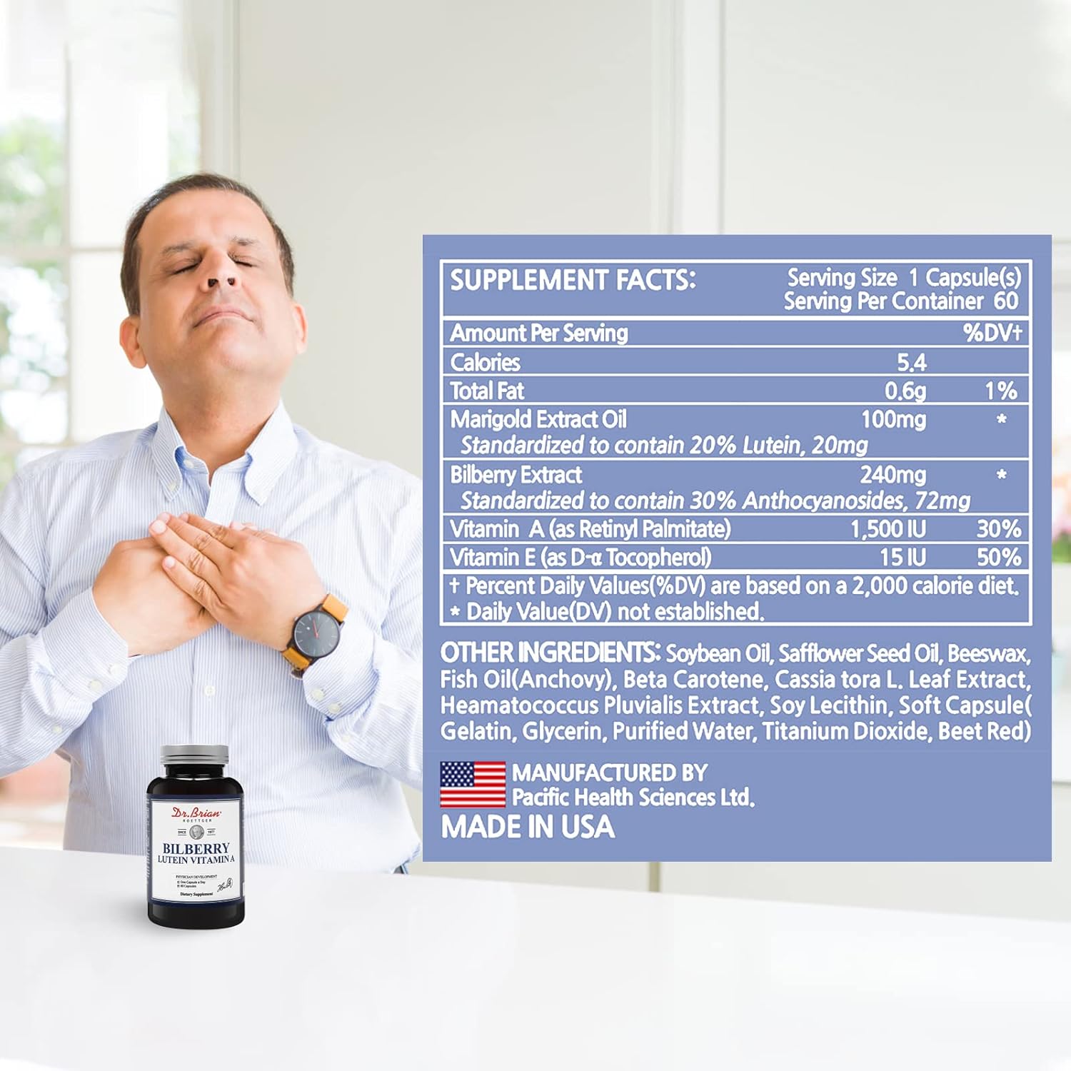 Dr.Brian - Vitaminas para los ojos 5 en 1 fórmula para ojos con luteína 20 mg, aceite de pescado Omega 3 EPA DHA 730 mg, vitamina A, E, zinc 90 - Imagen 3