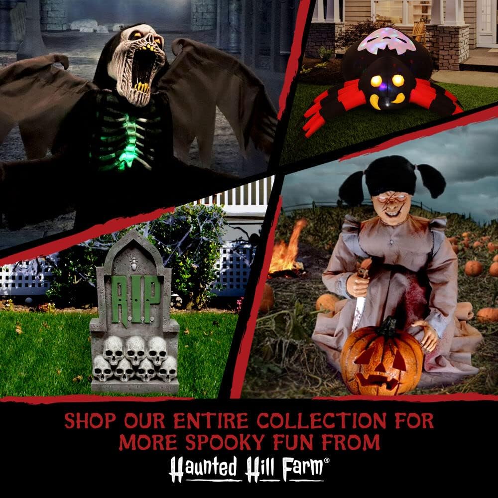 Haunted Hill Farm Payaso parlante animatrónico de tamaño real con luces y sonidos activados por el tacto, funciona con pilas, decoración de