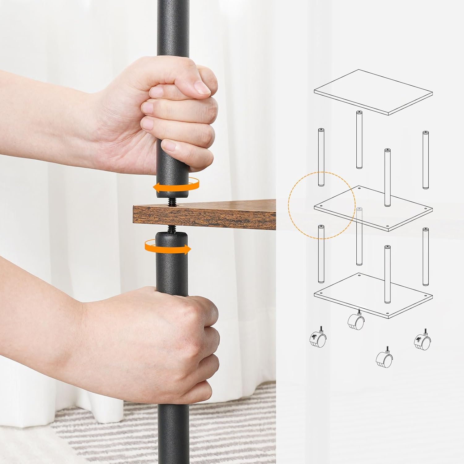 HOOBRO Soporte para impresora, carrito industrial de 3 niveles para impresora debajo del escritorio con estante, estante de máquina resistente con