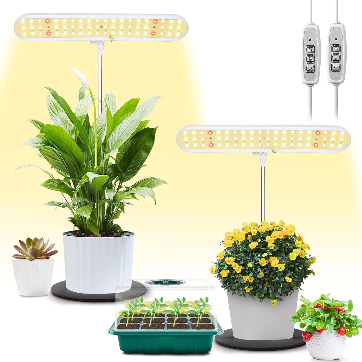 Luz de crecimiento, lámpara de cultivo de escritorio de espectro completo con base, luz LED brillante para plantas con temporizador de
