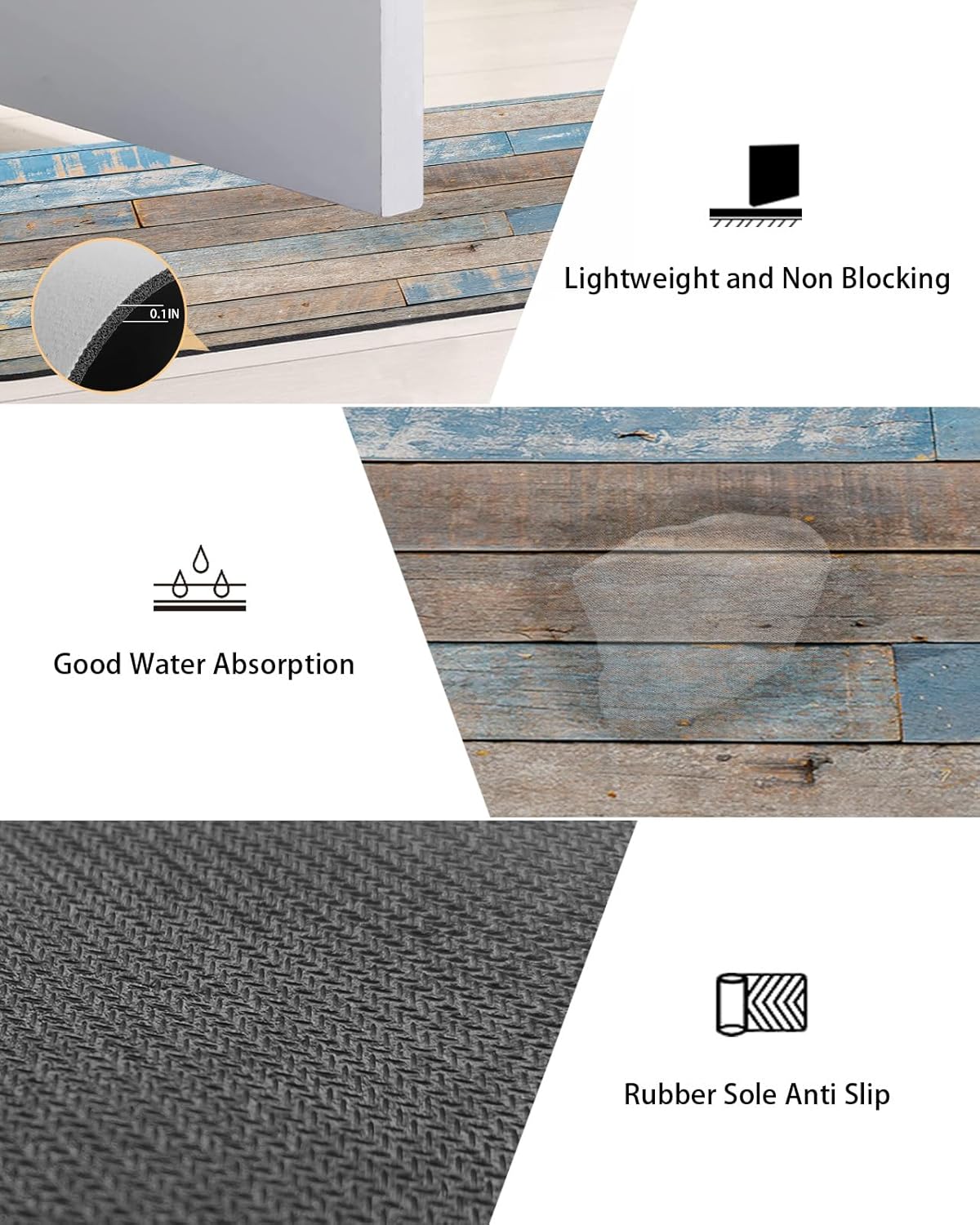 Tapete de baño de diatomeas, estilo retro campestre azul y marrón, tablón de madera, grano de madera, tapete delgado absorbente de baño de secado