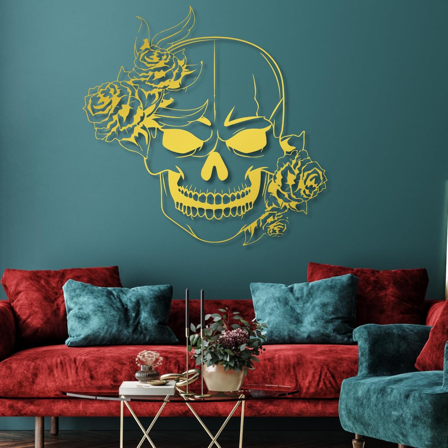 Arte de pared de metal con calavera de azúcar, arte de pared de metal gótico, arte de pared de metal esqueleto, decoración de pared de metal de