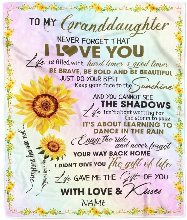 CenturyTee Manta personalizada con texto en inglés To My Granddaughter from Grandma Grandpa Sunflower Never Forget That I Love You, manta de forro