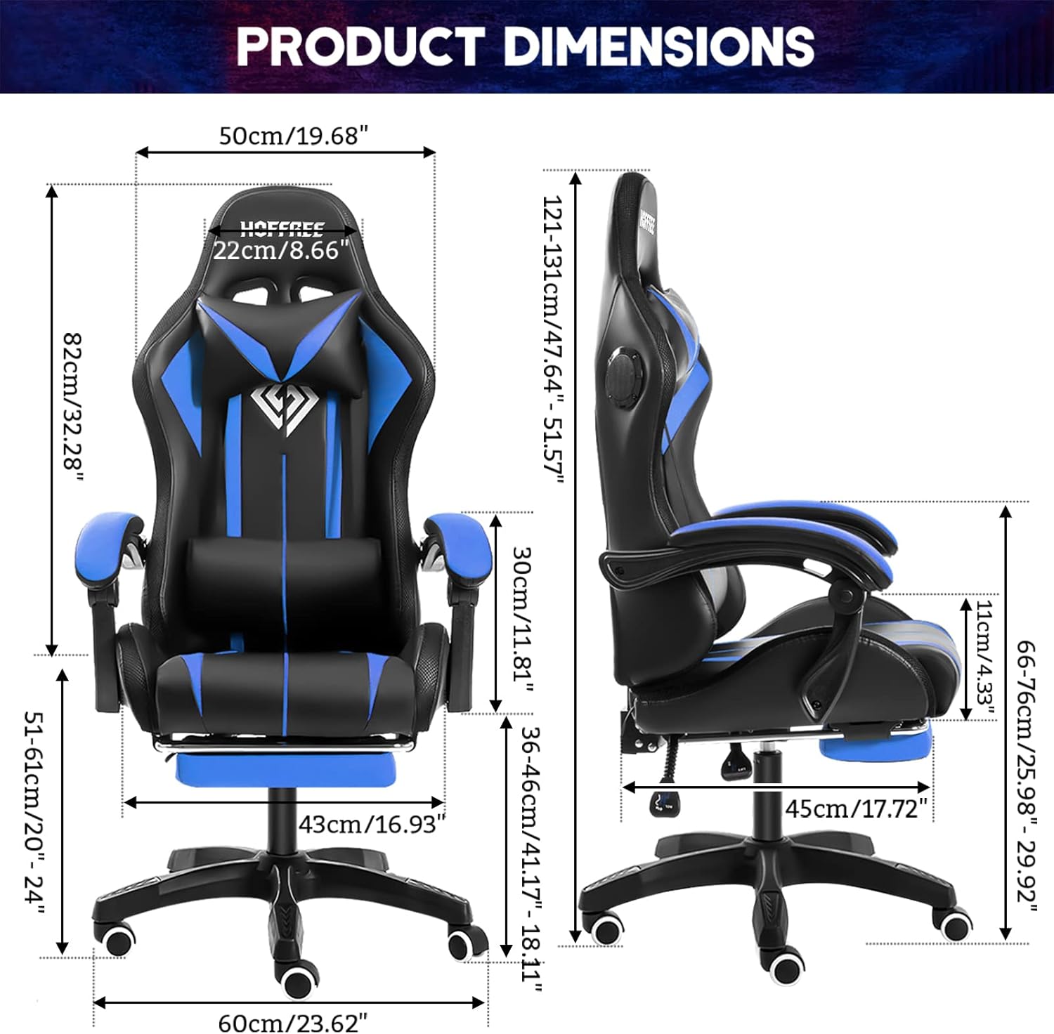 HOFFREE Silla de juegos con masaje y luces LED, silla ergonómica para juegos de computadora con reposapiés, silla de videojuegos RGB con respaldo