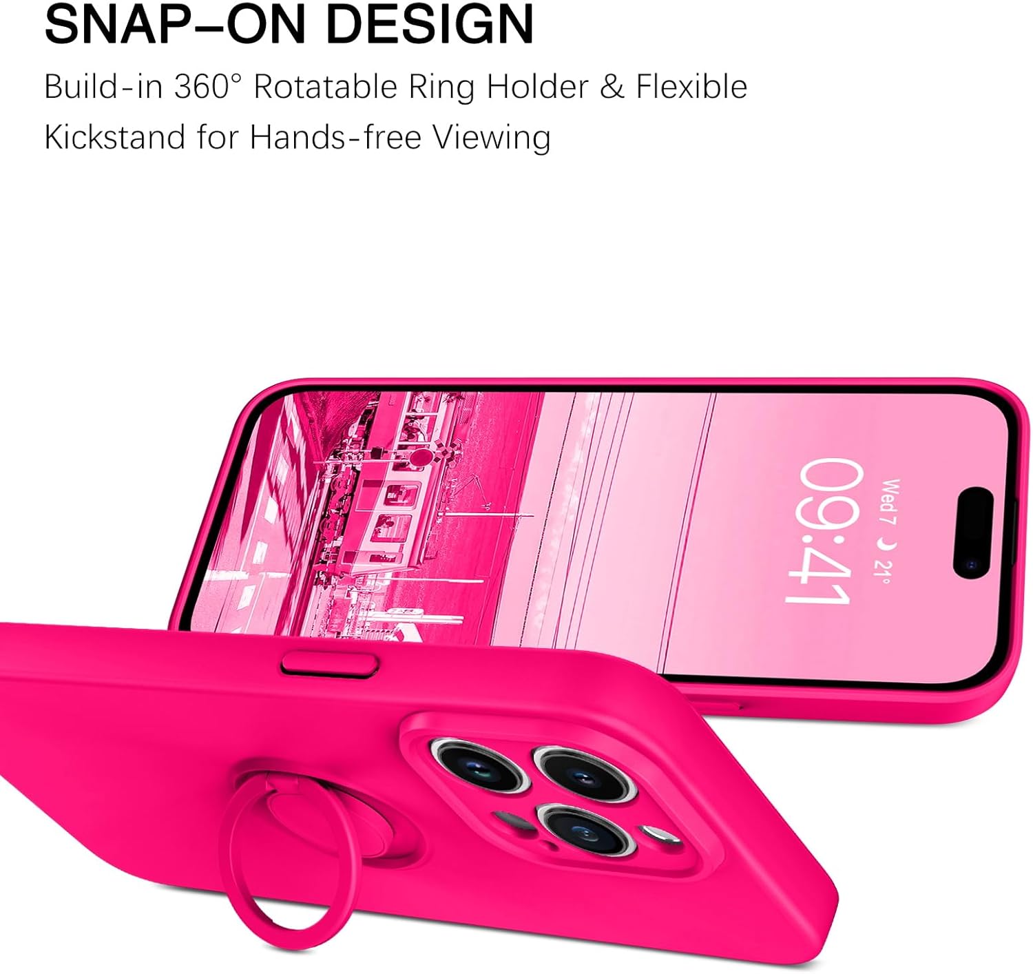 BENTOBEN Funda compatible con iPhone 15 Pro Max 2023, ajuste delgado, de silicona suave, goma de gel, soporte de anillo a prueba de golpes,
