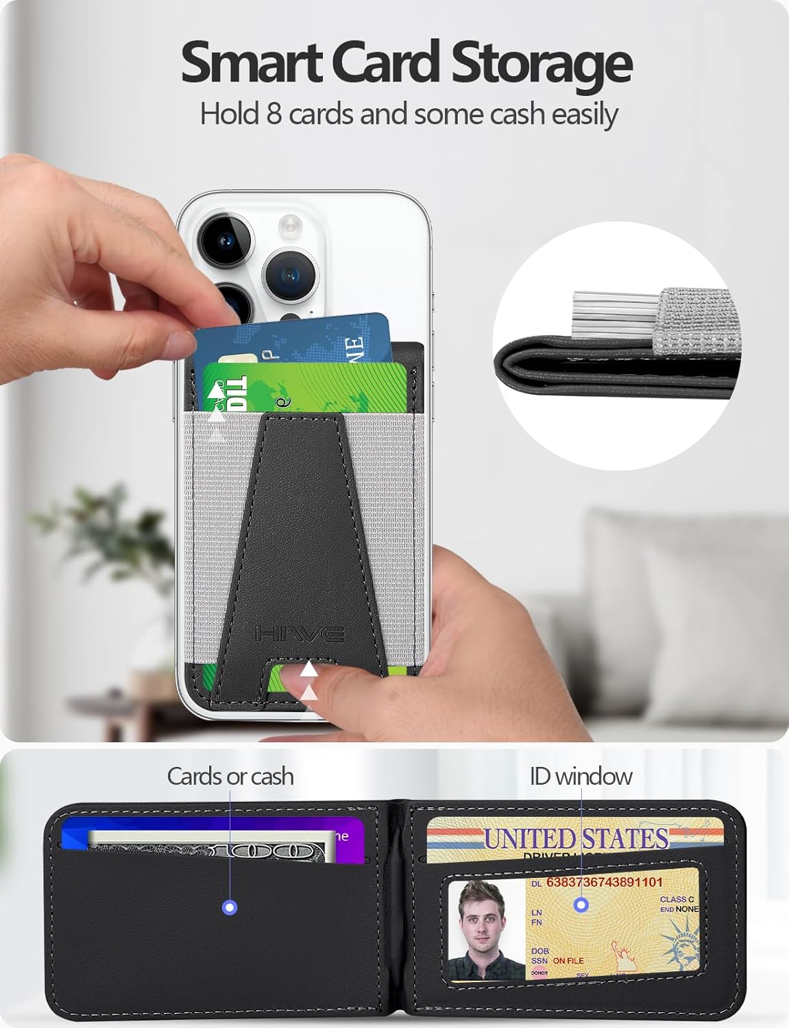 Cartera magnética para Apple Magsafe, diseñada para cartera MagSafe, cartera magnética de cuero Eiffel-Tower con soporte ajustable para iPhone 15