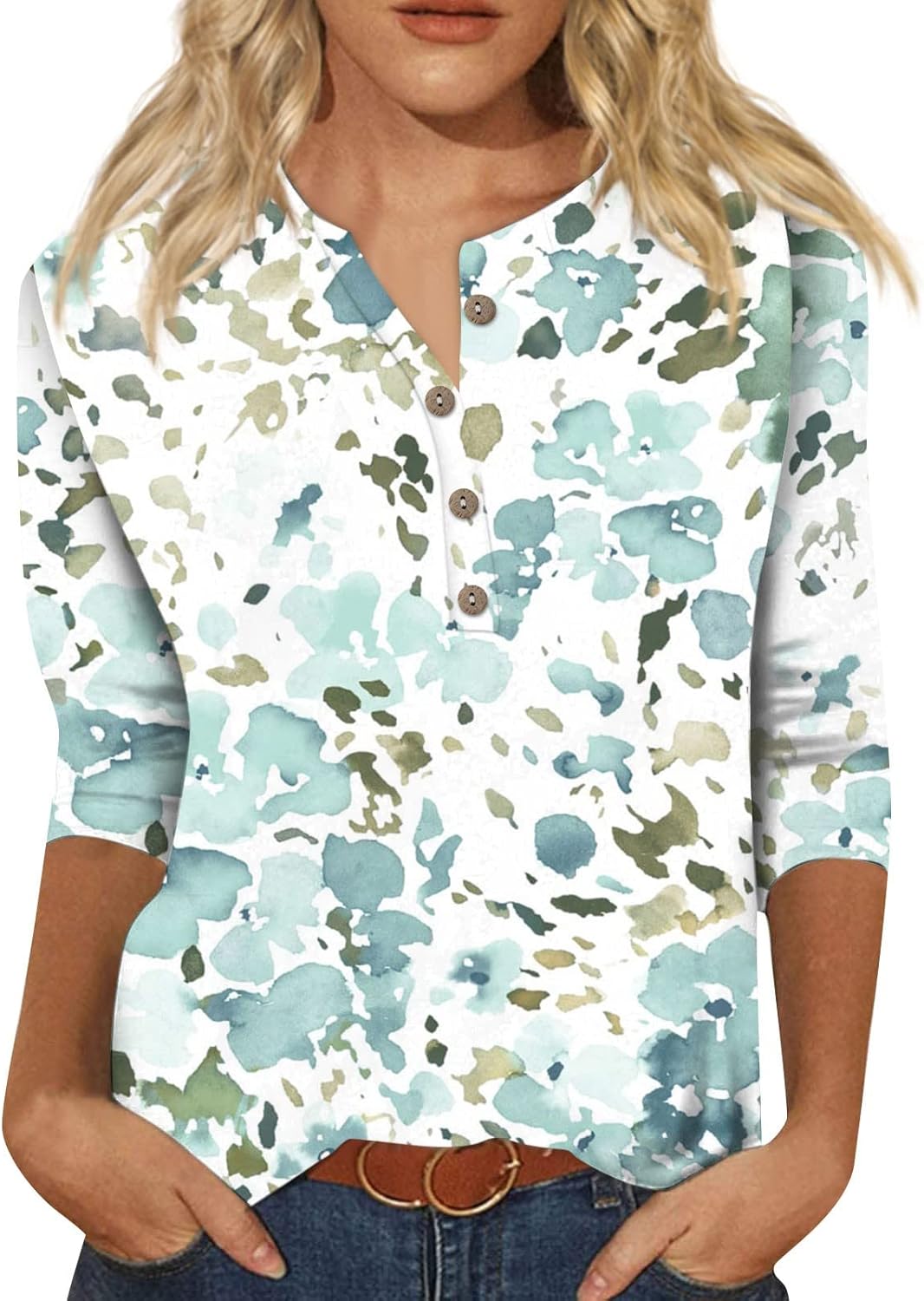 Camisetas de manga 34 para mujer, estilo casual, estilo de San Valentín, cuello redondo, holgadas