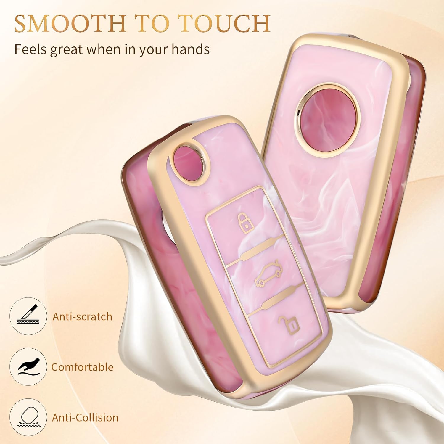 OFFCURVE Funda para llavero de coche compatible con VW C, Llavero oro rosa