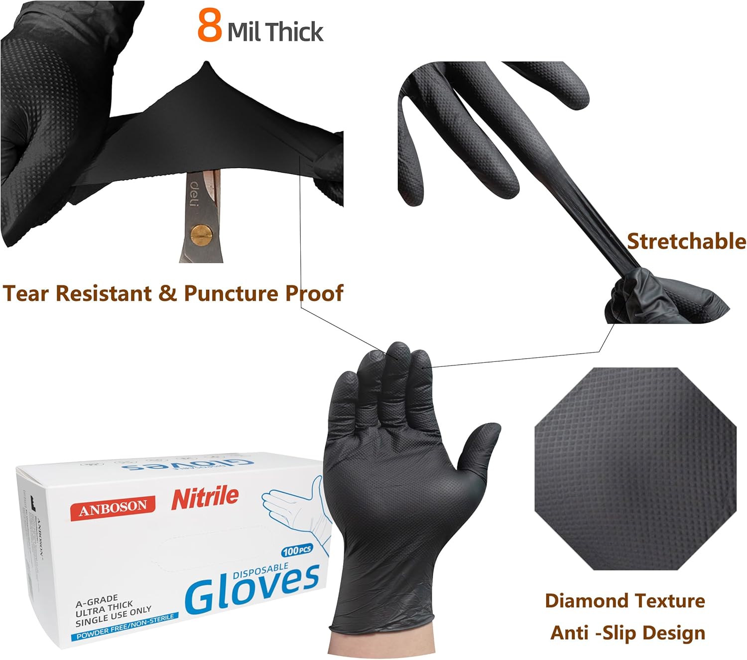Heavy Duty Nitrile Gloves – 8 Mil Thickness, Latex-Free, Powder-Free, Ideal for Mechanics and Industrial Use