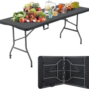 XXkseh Mesa plegable de 6 pies, mesa plegable portátil para interiores y exteriores, de plástico resistente, mesa de picnic con función de bloqueo, XXkseh Mesa plegable de 6 pies, mesa plegable portátil para interiores y exteriores, de plástico resistente, mesa de picnic con función de bloqueo,
